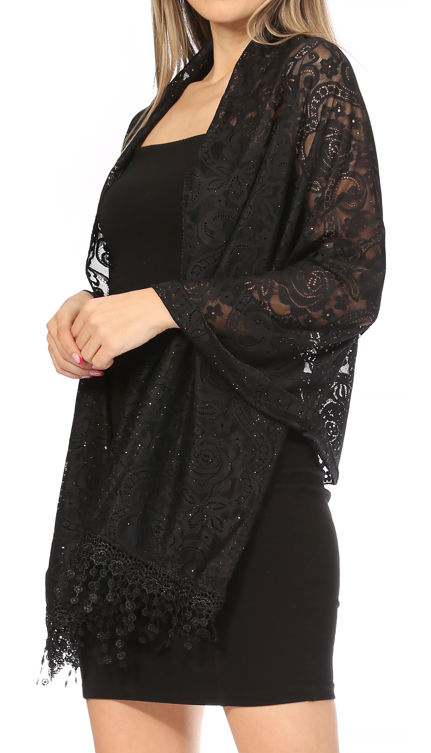Sakkas Mari Women's Large Lightweight Soft Lace Scarf Wrap Shawl Floral and Fringe - Concordia Style Boutique