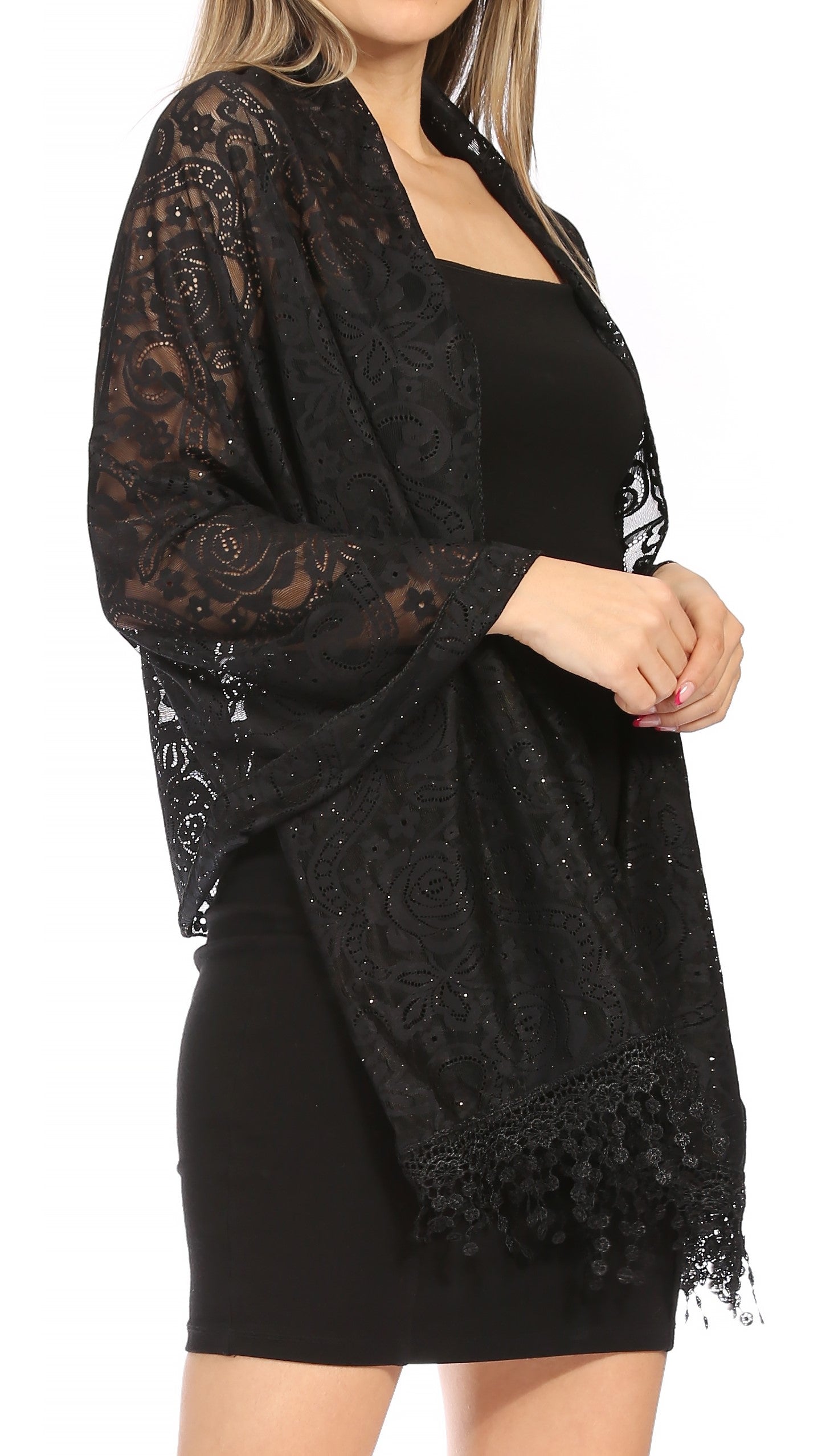 Sakkas Mari Women's Large Lightweight Soft Lace Scarf Wrap Shawl Floral and Fringe - Concordia Style Boutique