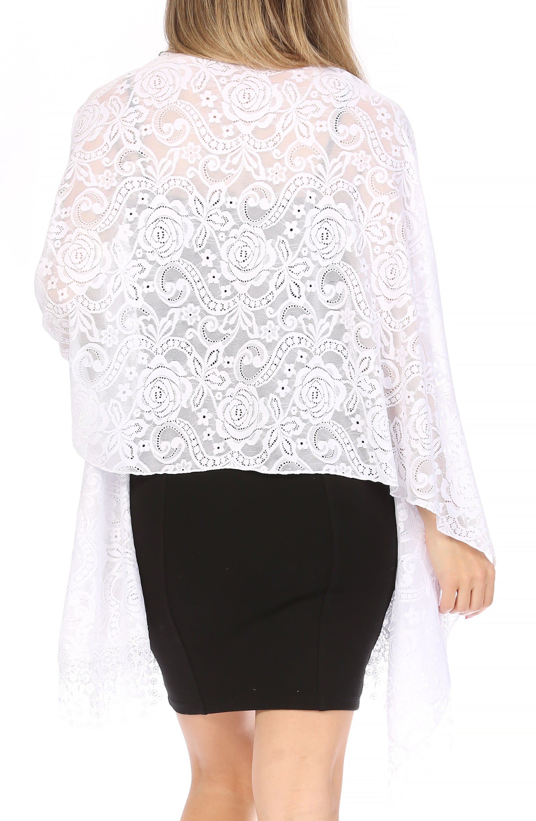 Sakkas Mari Women's Large Lightweight Soft Lace Scarf Wrap Shawl Floral and Fringe - Concordia Style Boutique