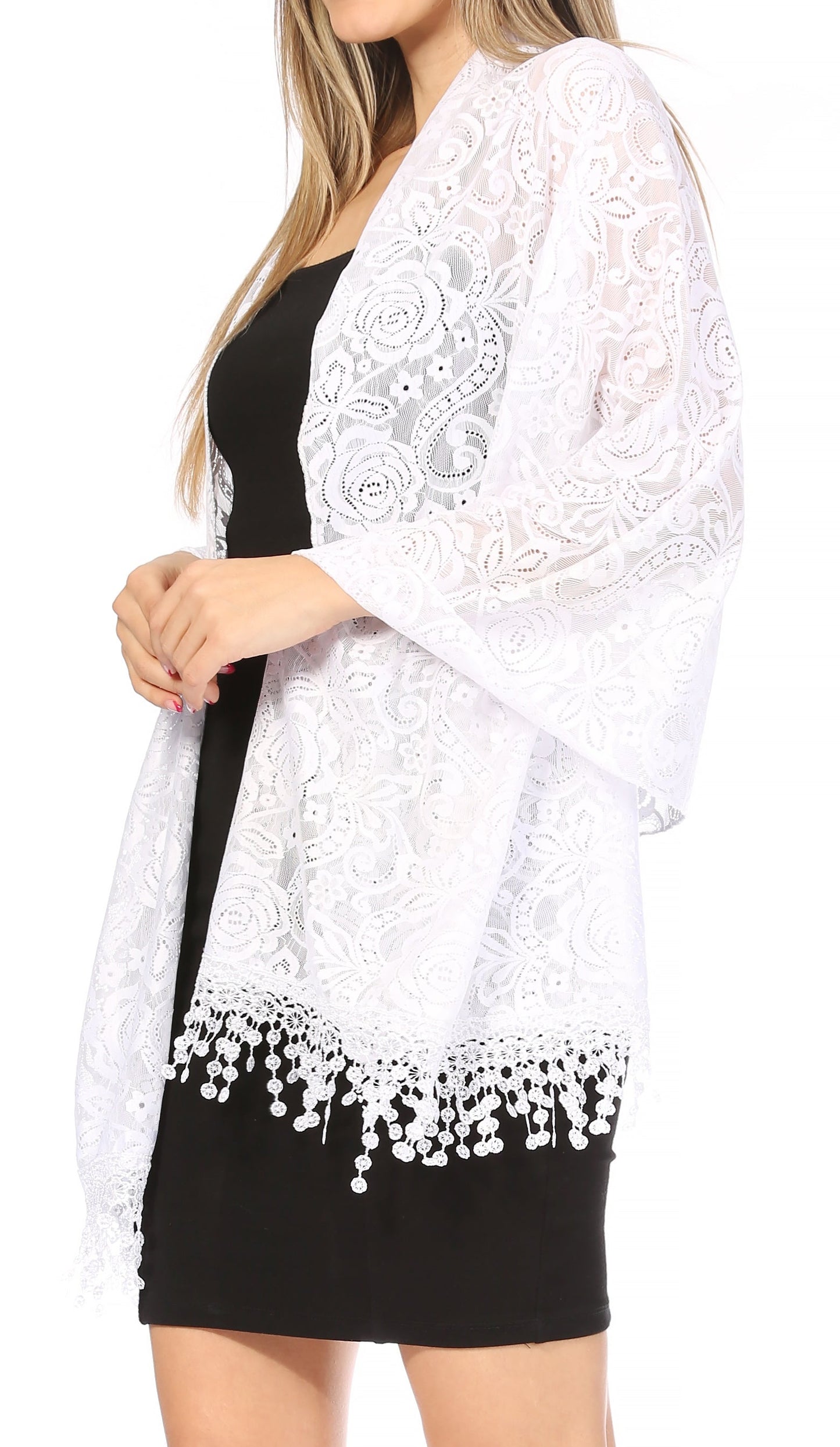 Sakkas Mari Women's Large Lightweight Soft Lace Scarf Wrap Shawl Floral and Fringe - Concordia Style Boutique