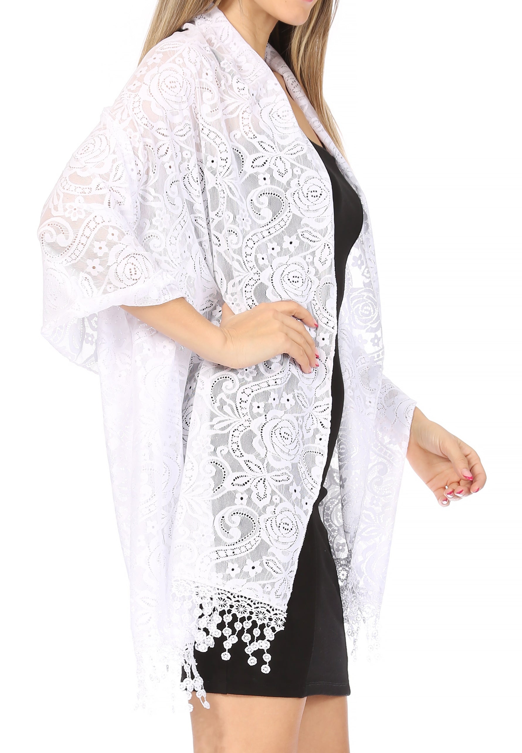 Sakkas Mari Women's Large Lightweight Soft Lace Scarf Wrap Shawl Floral and Fringe - Concordia Style Boutique