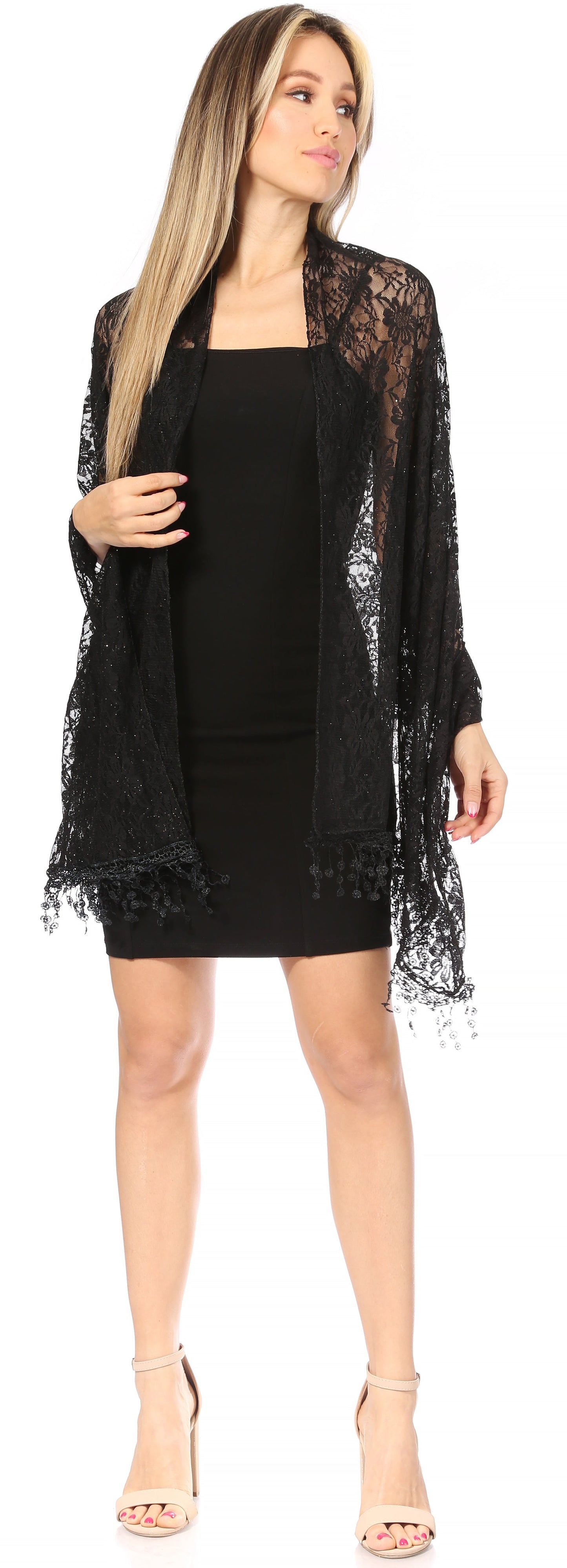 Sakkas Mari Women's Large Lightweight Soft Lace Scarf Wrap Shawl Floral and Fringe - Concordia Style Boutique