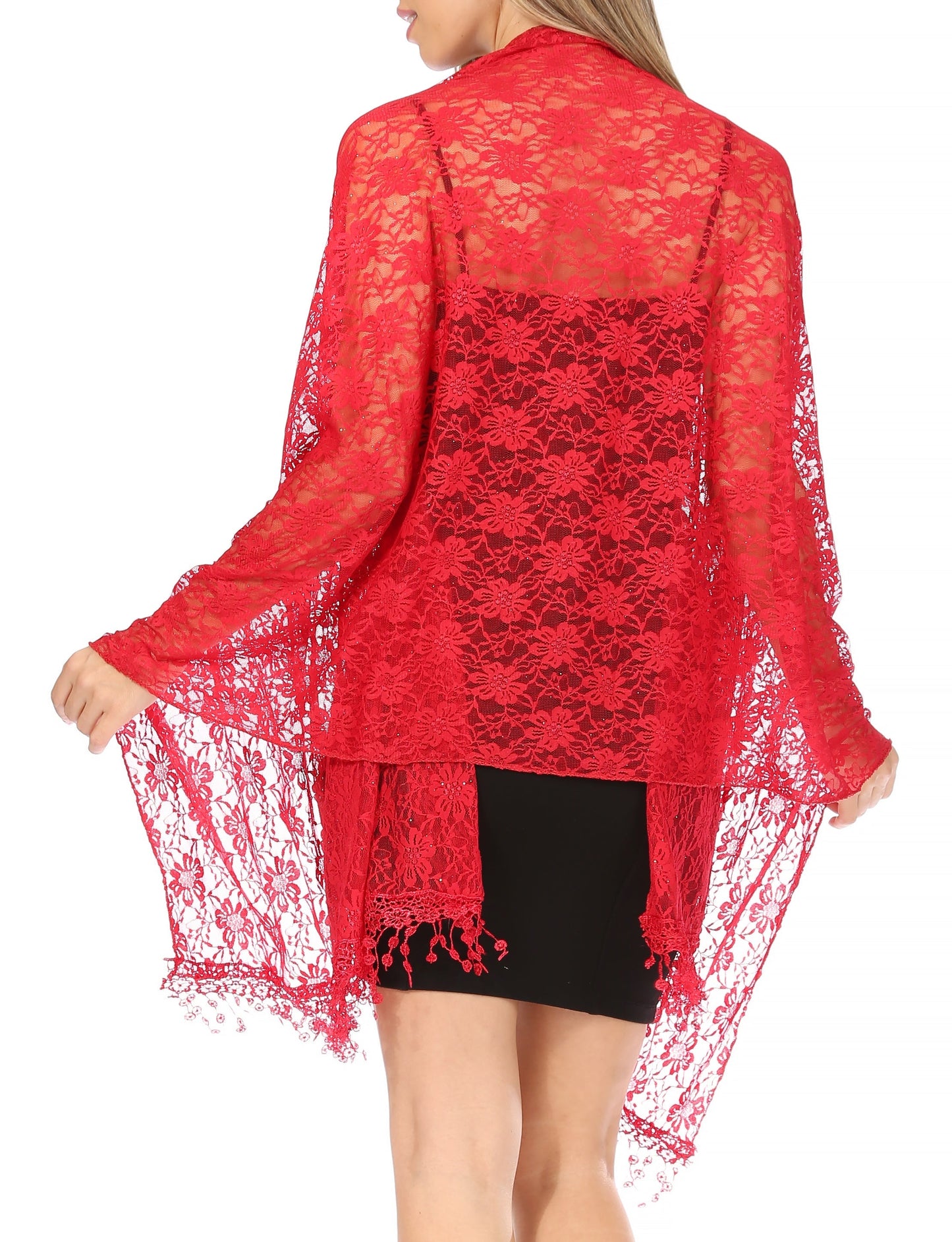 Sakkas Mari Women's Large Lightweight Soft Lace Scarf Wrap Shawl Floral and Fringe - Concordia Style Boutique
