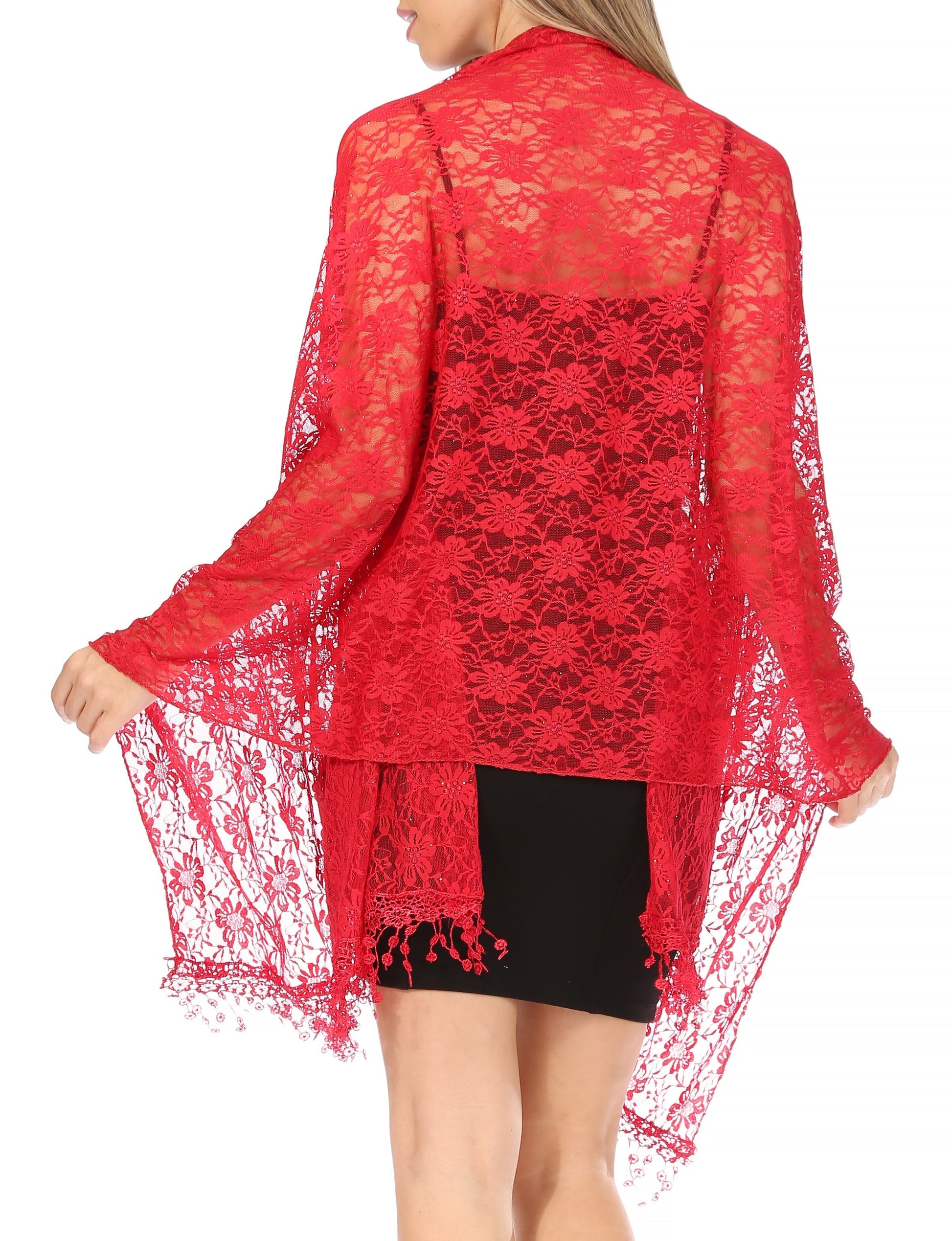 Sakkas Mari Women's Large Lightweight Soft Lace Scarf Wrap Shawl Floral and Fringe - Concordia Style Boutique