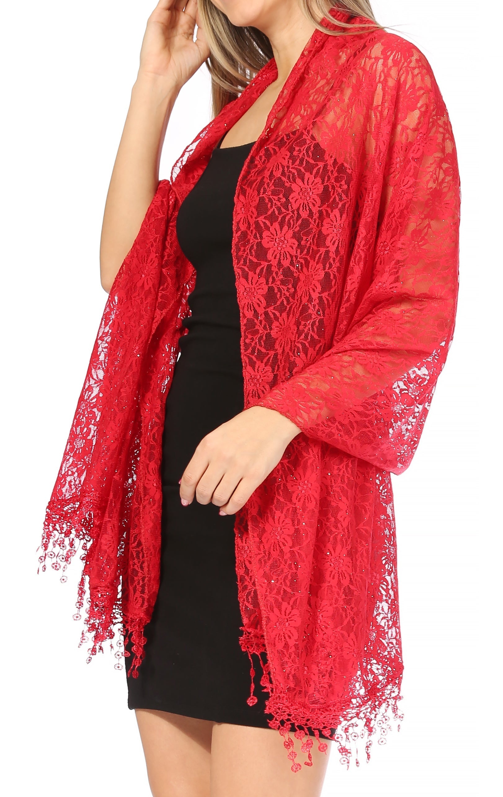 Sakkas Mari Women's Large Lightweight Soft Lace Scarf Wrap Shawl Floral and Fringe - Concordia Style Boutique