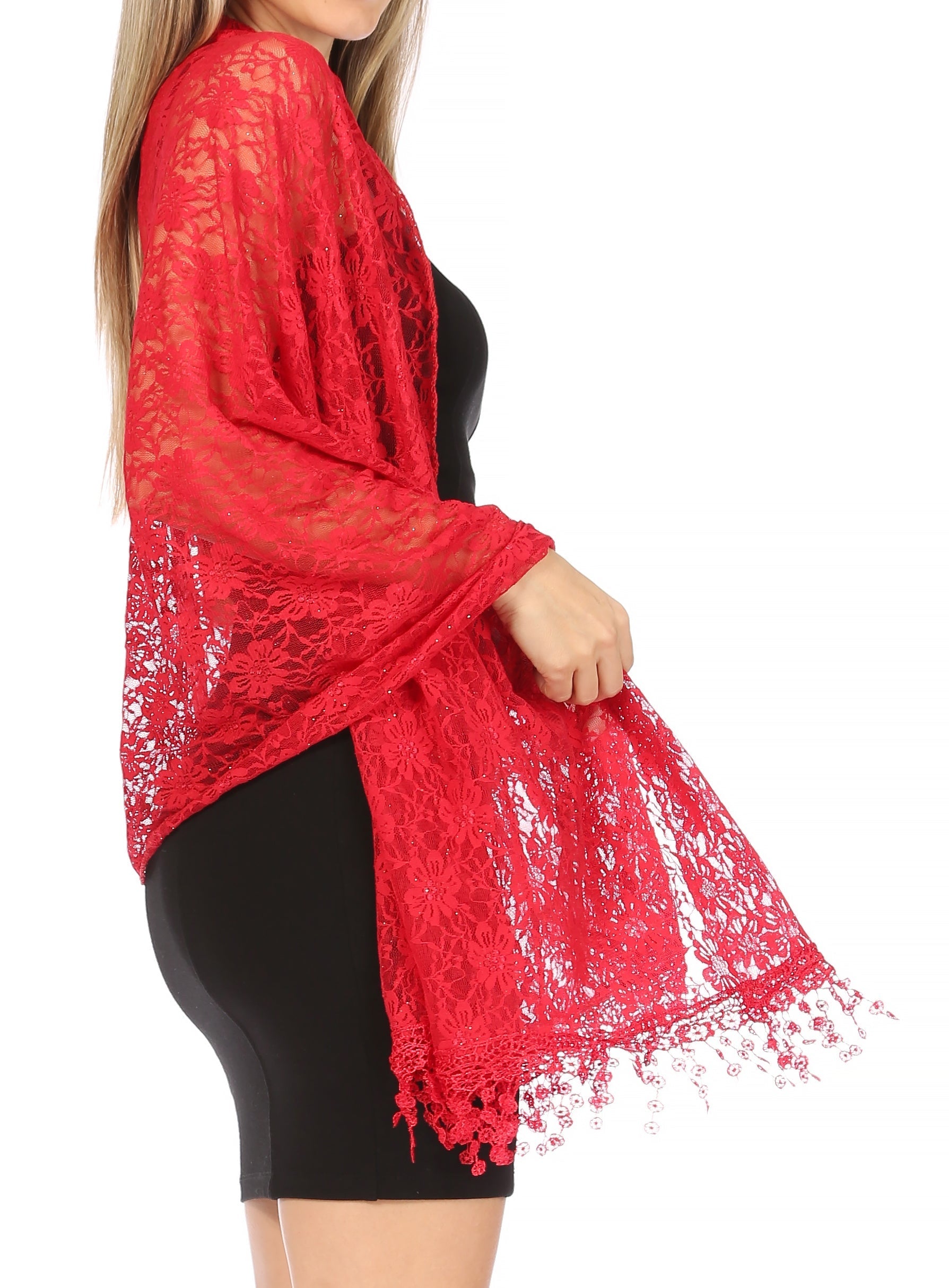 Sakkas Mari Women's Large Lightweight Soft Lace Scarf Wrap Shawl Floral and Fringe - Concordia Style Boutique