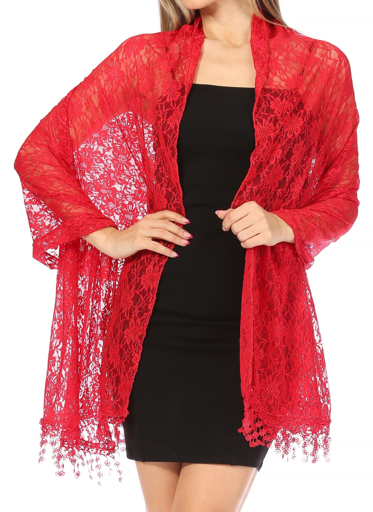 Sakkas Mari Women's Large Lightweight Soft Lace Scarf Wrap Shawl Floral and Fringe - Concordia Style Boutique
