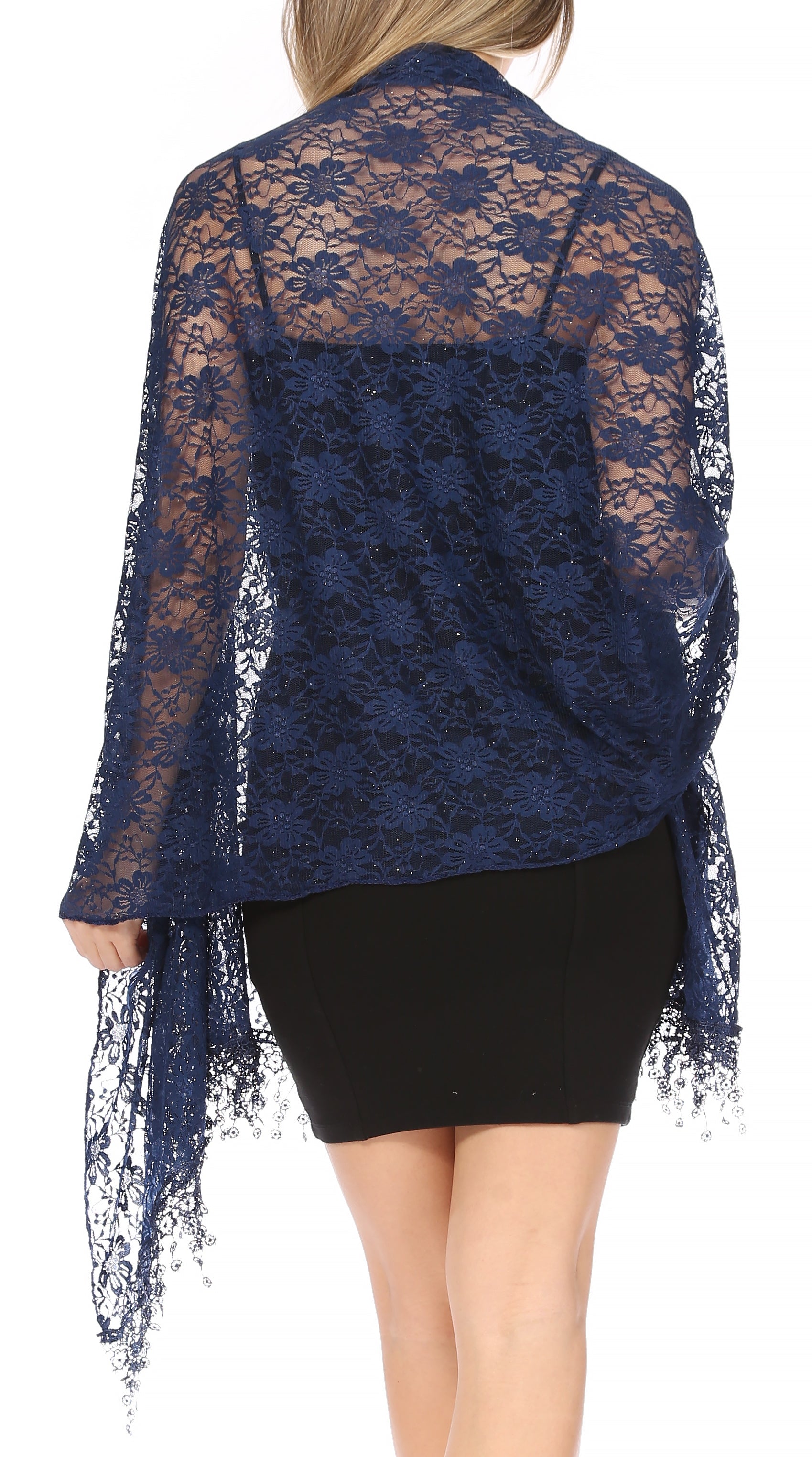 Sakkas Mari Women's Large Lightweight Soft Lace Scarf Wrap Shawl Floral and Fringe - Concordia Style Boutique