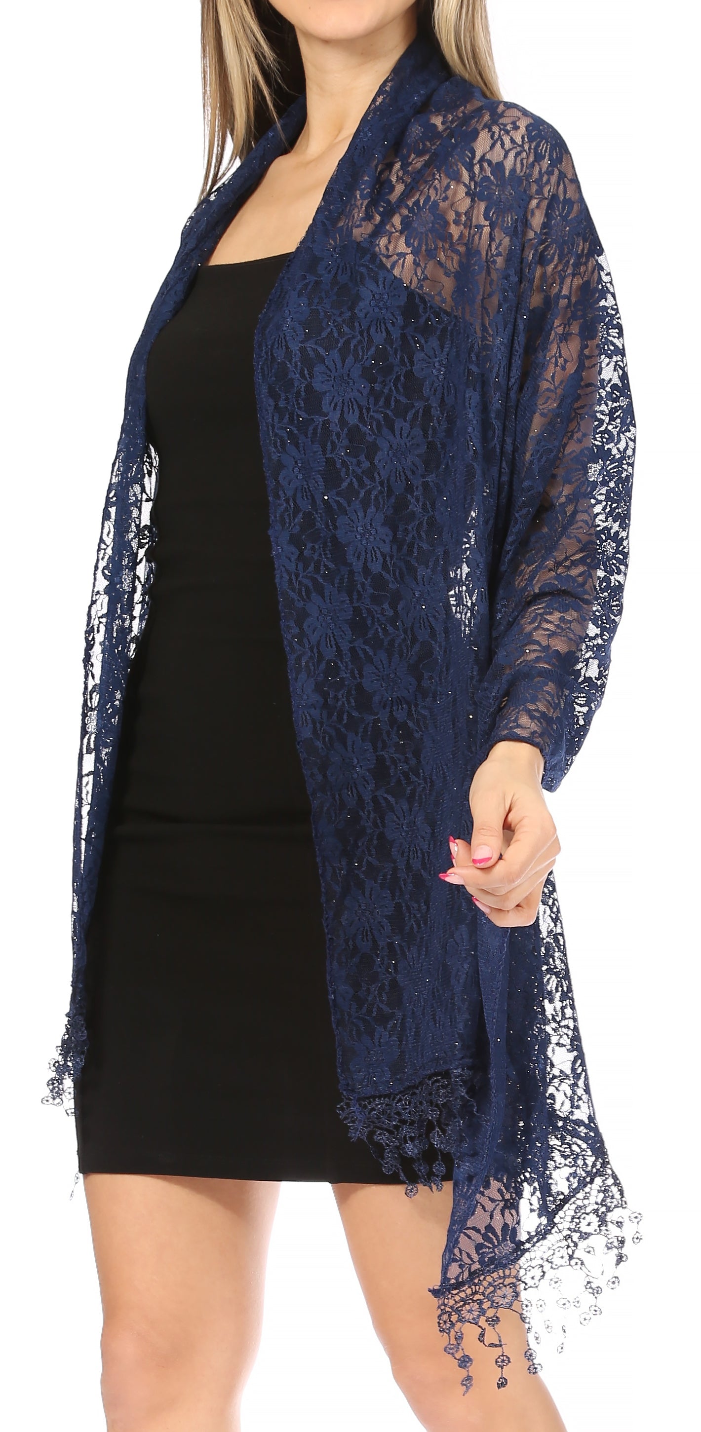 Sakkas Mari Women's Large Lightweight Soft Lace Scarf Wrap Shawl Floral and Fringe - Concordia Style Boutique