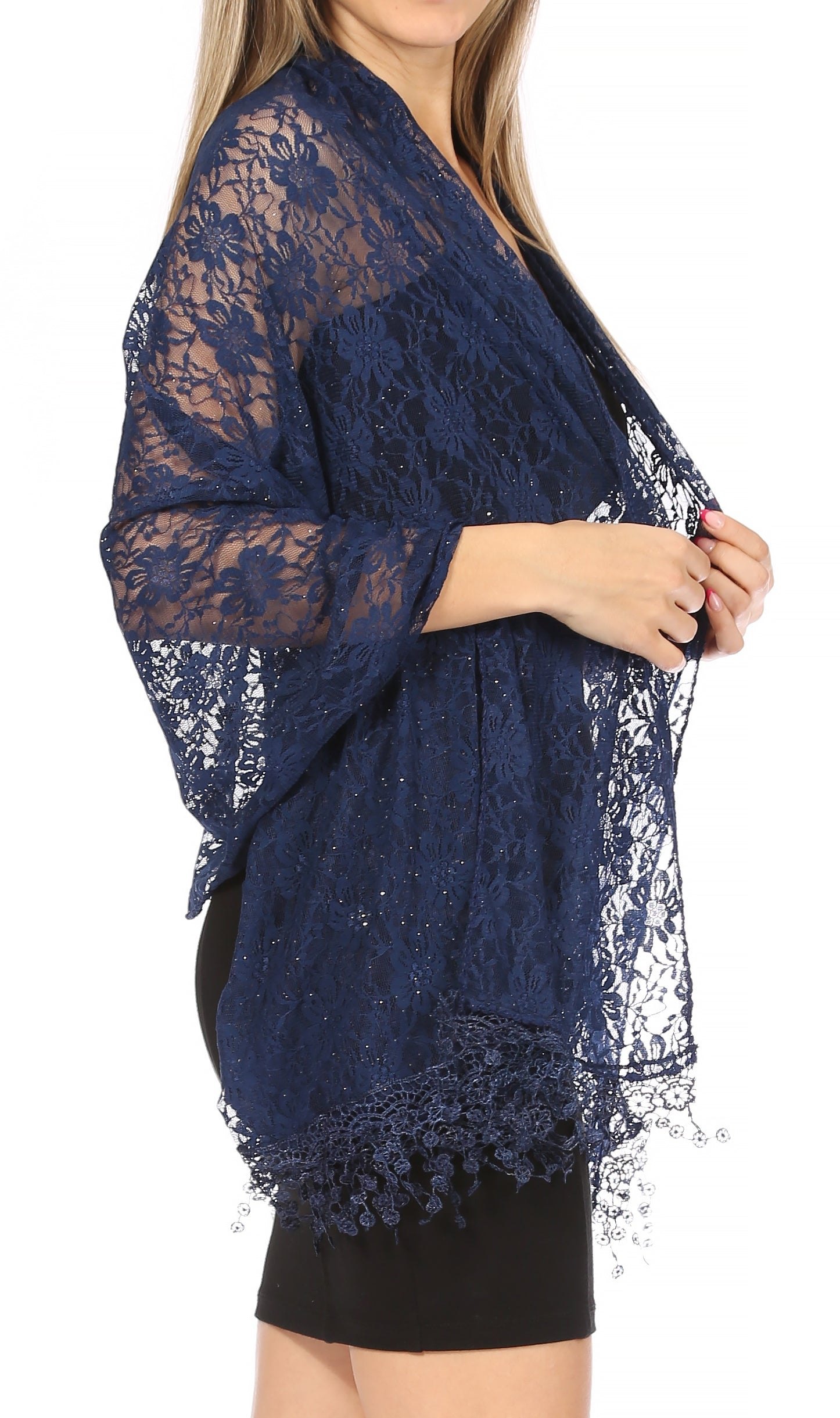 Sakkas Mari Women's Large Lightweight Soft Lace Scarf Wrap Shawl Floral and Fringe - Concordia Style Boutique