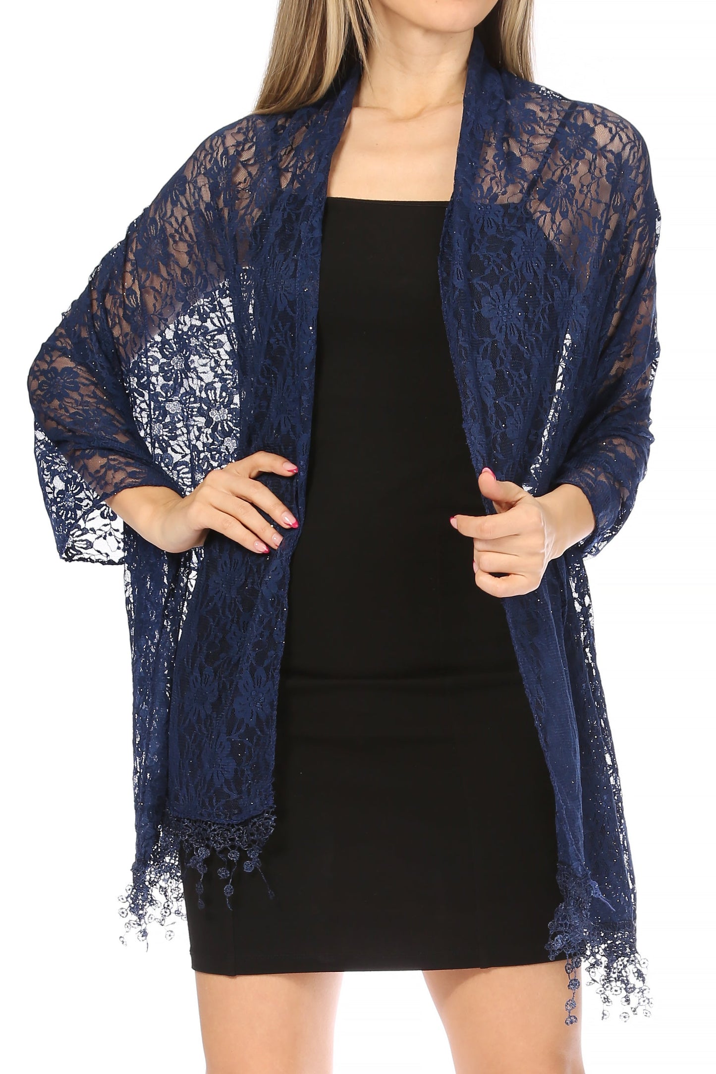 Sakkas Mari Women's Large Lightweight Soft Lace Scarf Wrap Shawl Floral and Fringe - Concordia Style Boutique