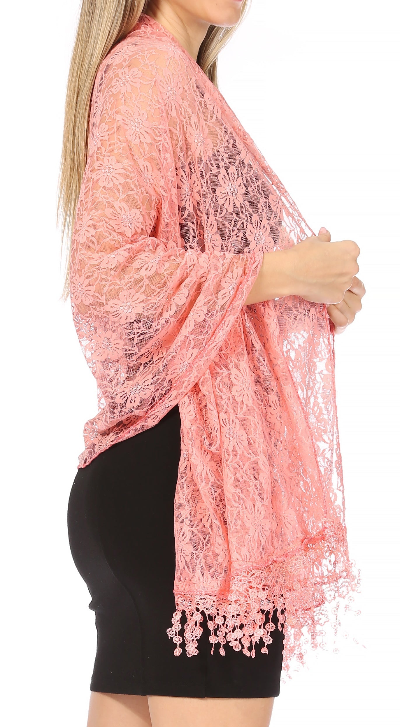 Sakkas Mari Women's Large Lightweight Soft Lace Scarf Wrap Shawl Floral and Fringe - Concordia Style Boutique