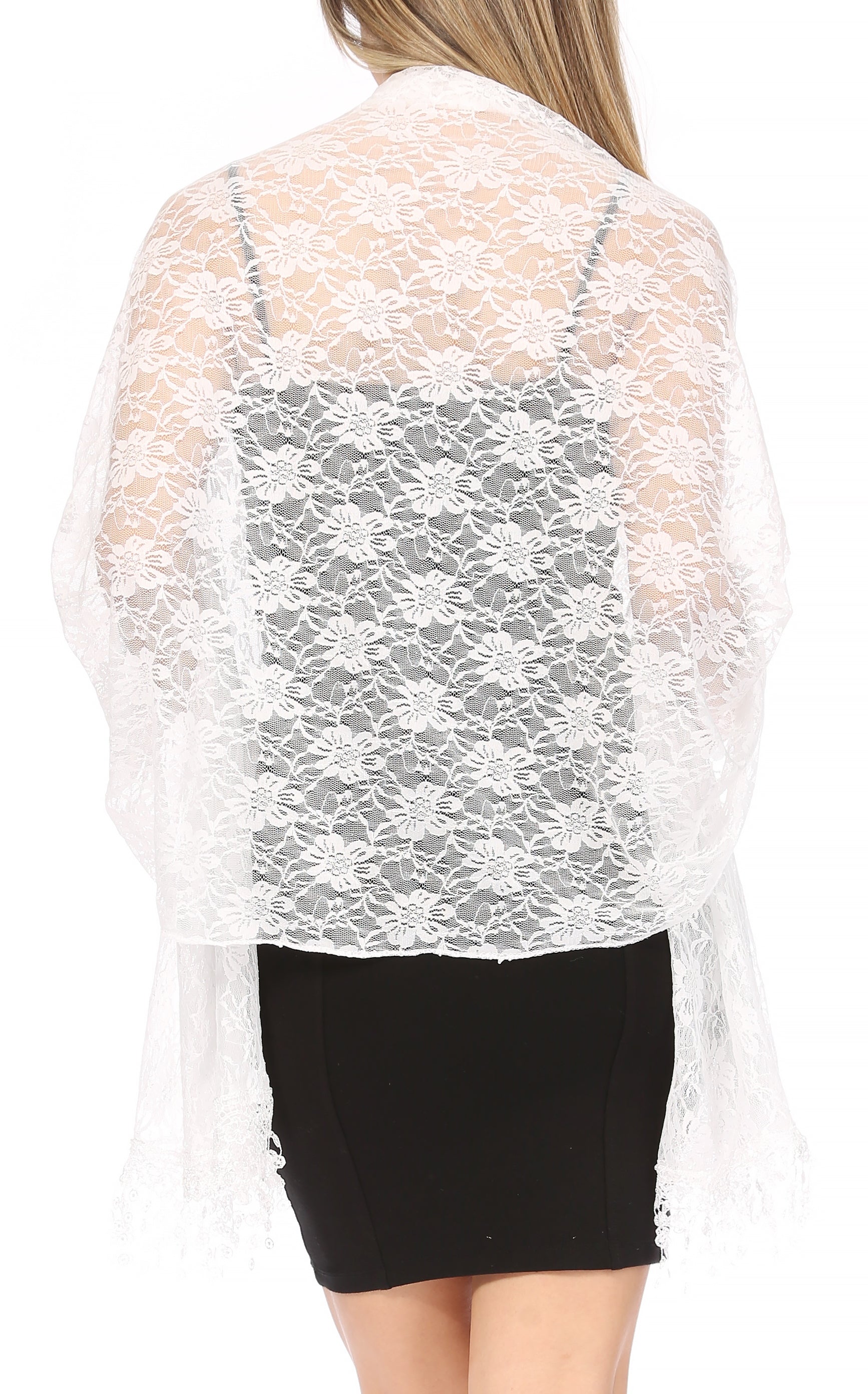 Sakkas Mari Women's Large Lightweight Soft Lace Scarf Wrap Shawl Floral and Fringe - Concordia Style Boutique