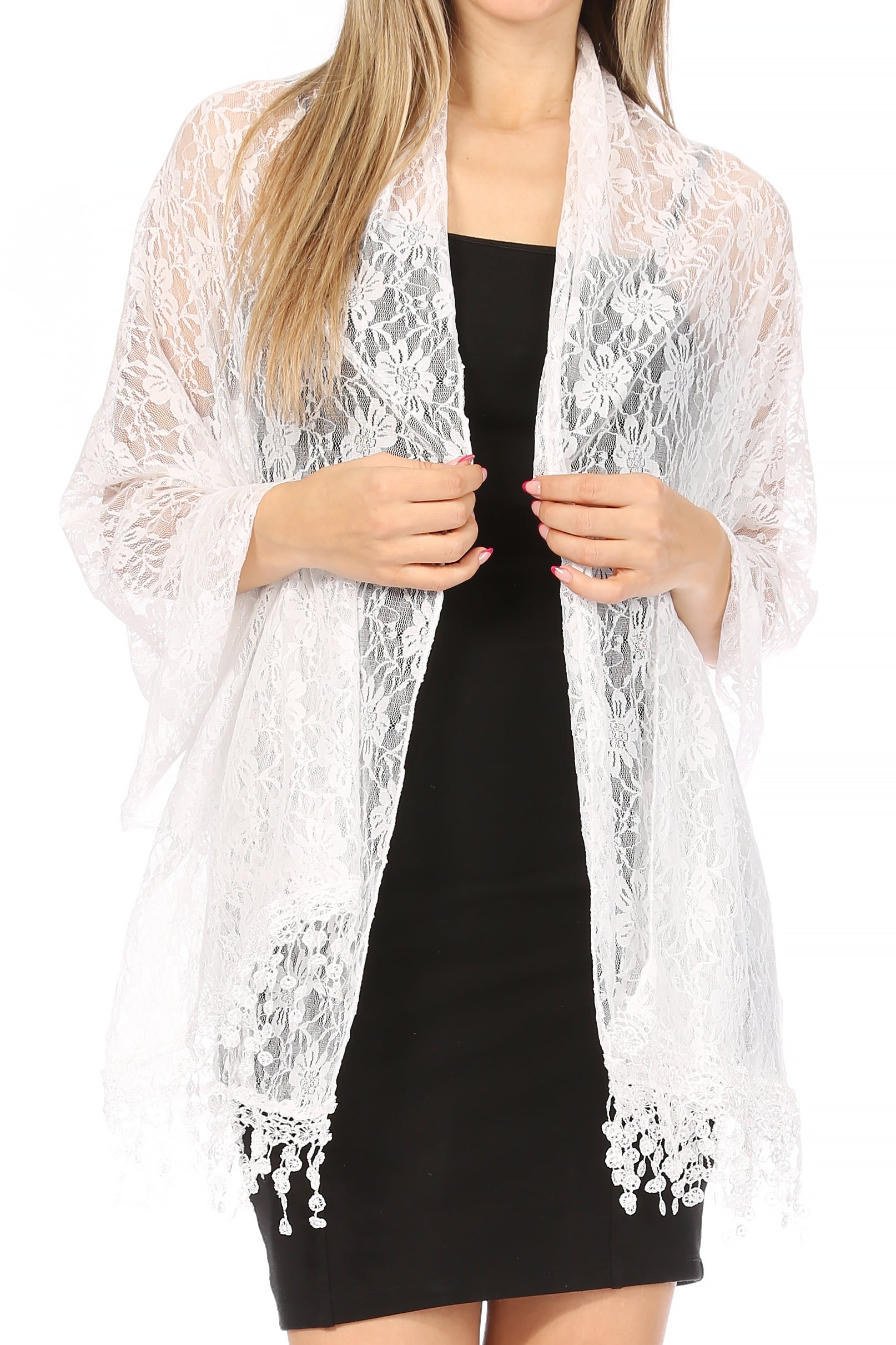 Sakkas Mari Women's Large Lightweight Soft Lace Scarf Wrap Shawl Floral and Fringe - Concordia Style Boutique