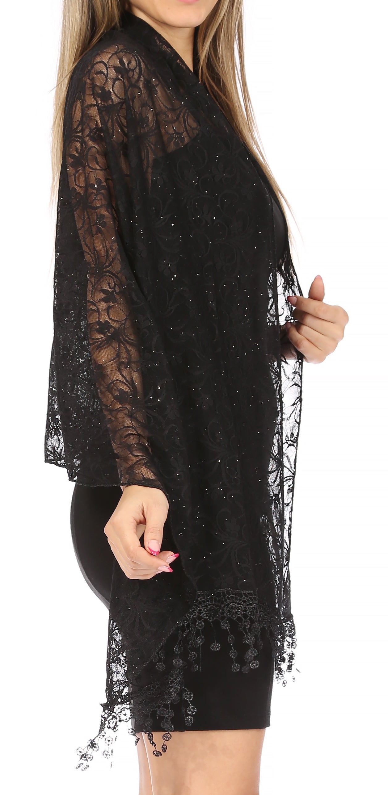 Sakkas Mari Women's Large Lightweight Soft Lace Scarf Wrap Shawl Floral and Fringe - Concordia Style Boutique