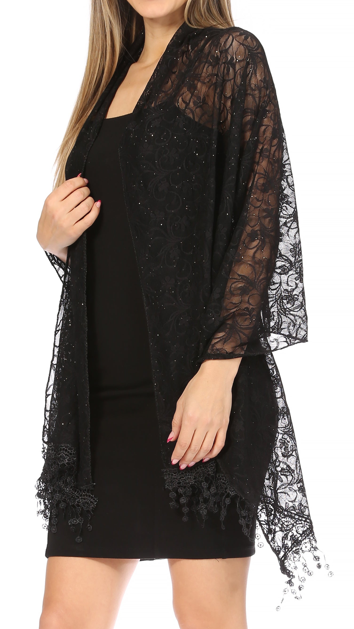 Sakkas Mari Women's Large Lightweight Soft Lace Scarf Wrap Shawl Floral and Fringe - Concordia Style Boutique