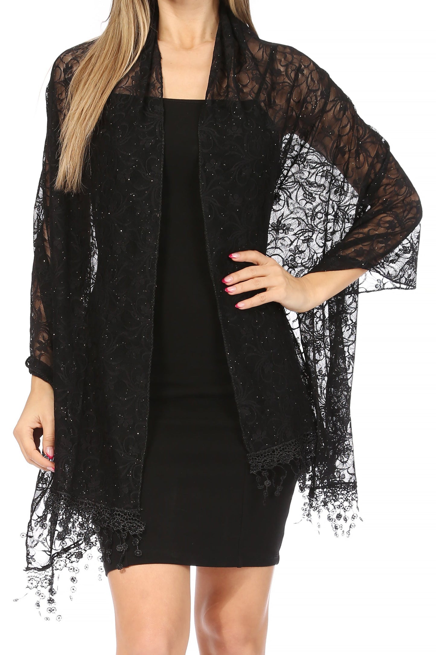 Sakkas Mari Women's Large Lightweight Soft Lace Scarf Wrap Shawl Floral and Fringe - Concordia Style Boutique
