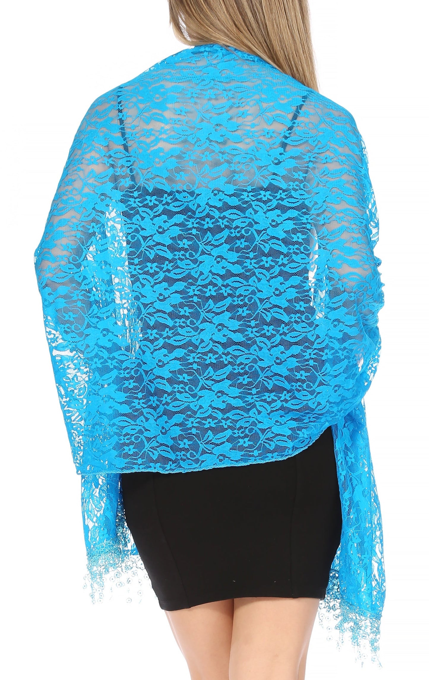 Sakkas Mari Women's Large Lightweight Soft Lace Scarf Wrap Shawl Floral and Fringe - Concordia Style Boutique