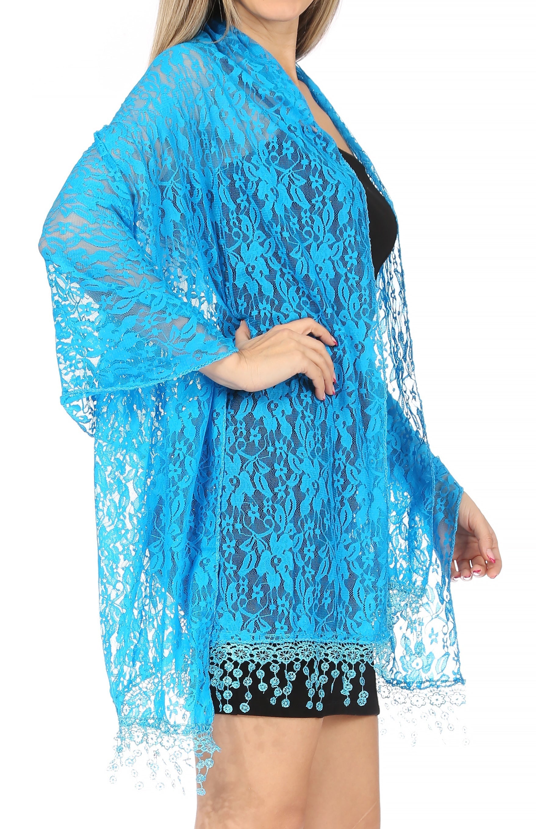 Sakkas Mari Women's Large Lightweight Soft Lace Scarf Wrap Shawl Floral and Fringe - Concordia Style Boutique