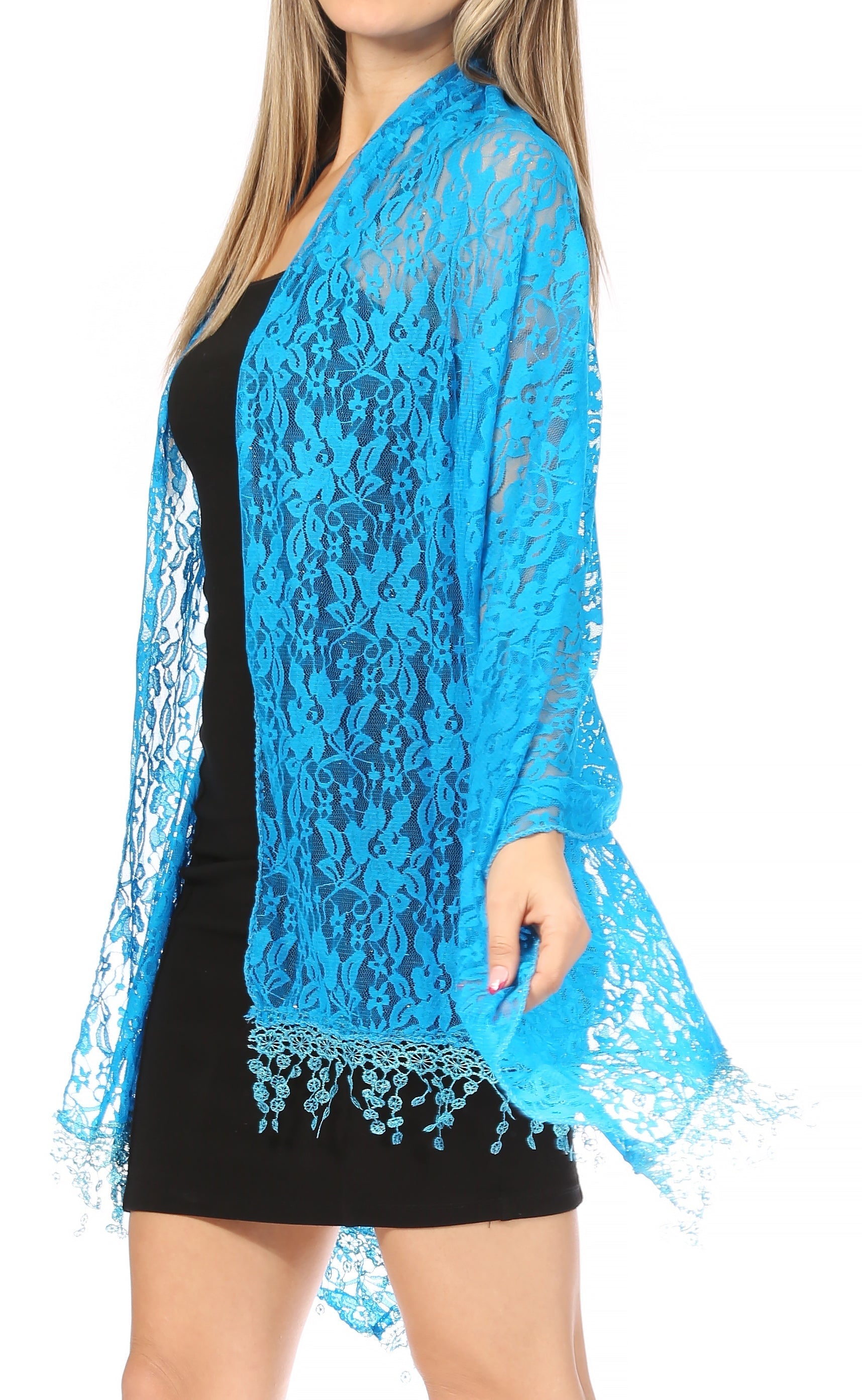 Sakkas Mari Women's Large Lightweight Soft Lace Scarf Wrap Shawl Floral and Fringe - Concordia Style Boutique