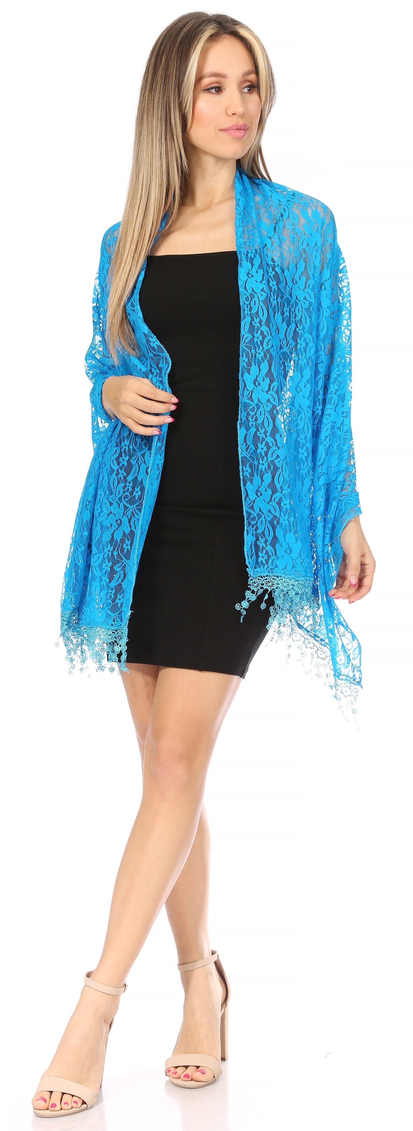 Sakkas Mari Women's Large Lightweight Soft Lace Scarf Wrap Shawl Floral and Fringe - Concordia Style Boutique