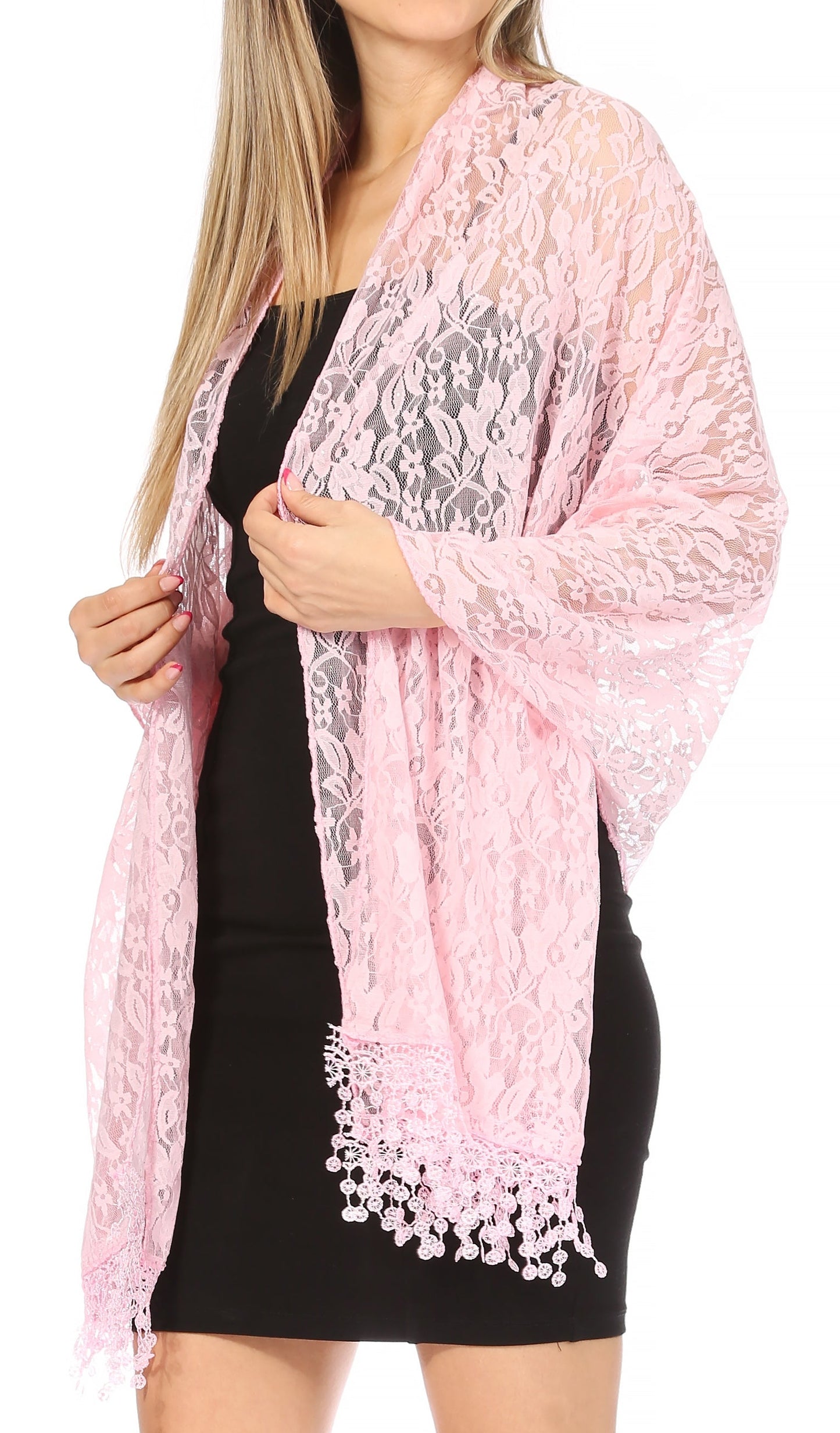 Sakkas Mari Women's Large Lightweight Soft Lace Scarf Wrap Shawl Floral and Fringe - Concordia Style Boutique