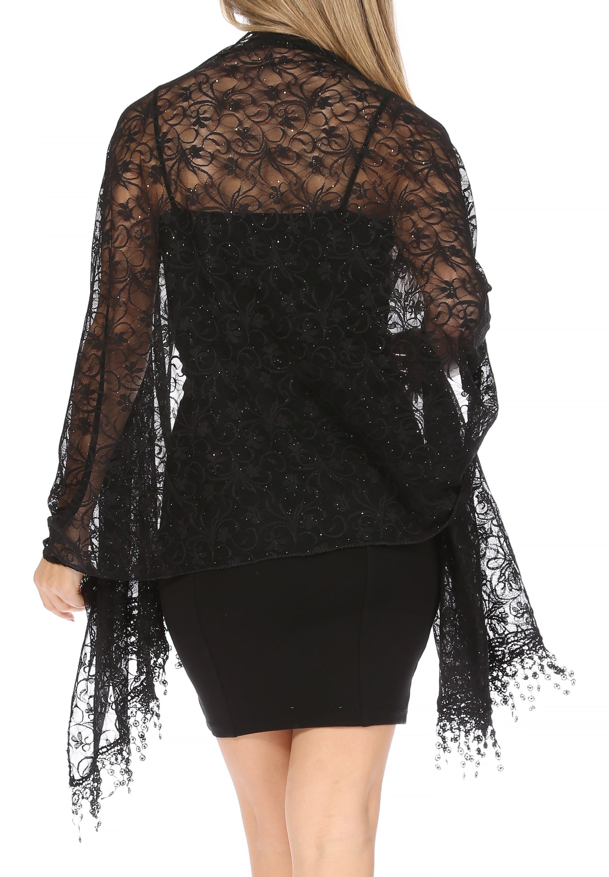Sakkas Mari Women's Large Lightweight Soft Lace Scarf Wrap Shawl Floral and Fringe - Concordia Style Boutique