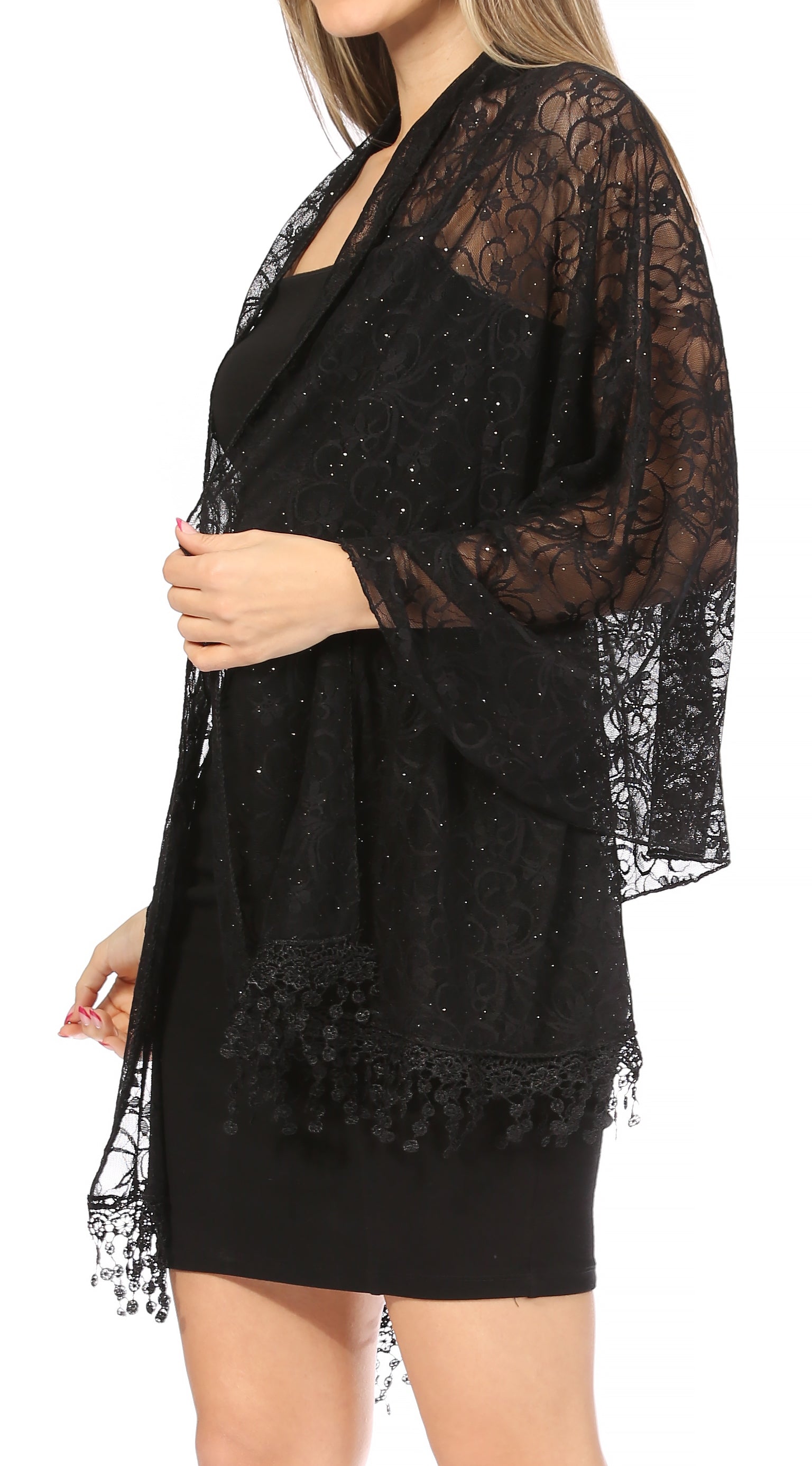 Sakkas Mari Women's Large Lightweight Soft Lace Scarf Wrap Shawl Floral and Fringe - Concordia Style Boutique
