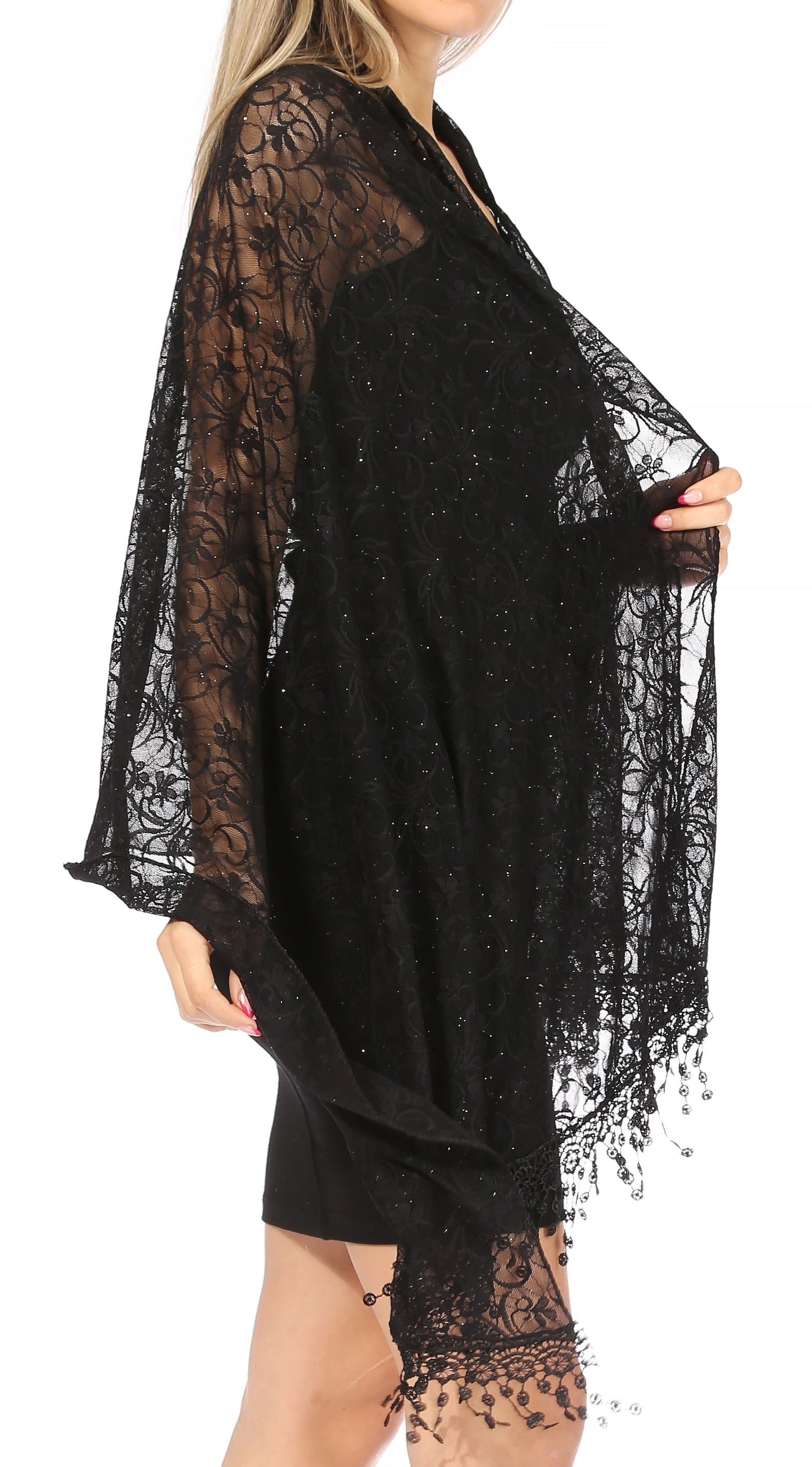Sakkas Mari Women's Large Lightweight Soft Lace Scarf Wrap Shawl Floral and Fringe - Concordia Style Boutique