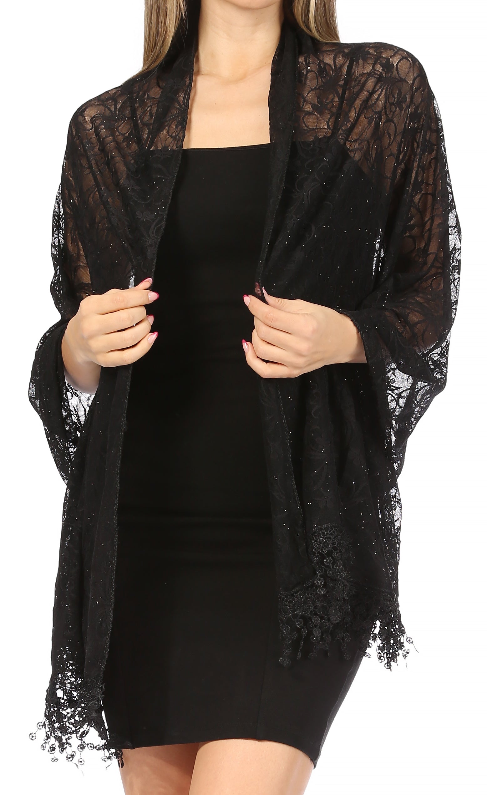Sakkas Mari Women's Large Lightweight Soft Lace Scarf Wrap Shawl Floral and Fringe - Concordia Style Boutique