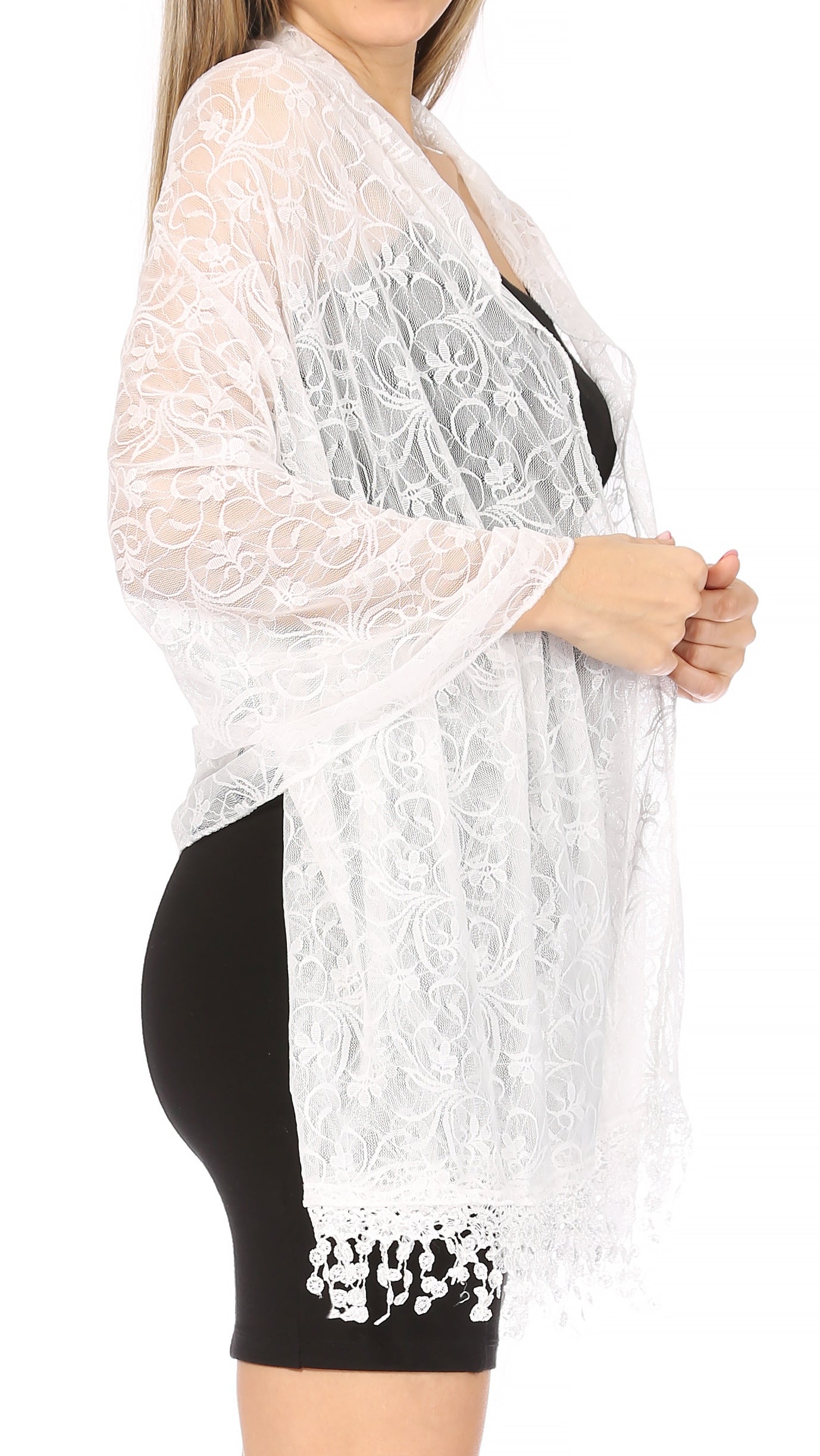 Sakkas Mari Women's Large Lightweight Soft Lace Scarf Wrap Shawl Floral and Fringe - Concordia Style Boutique