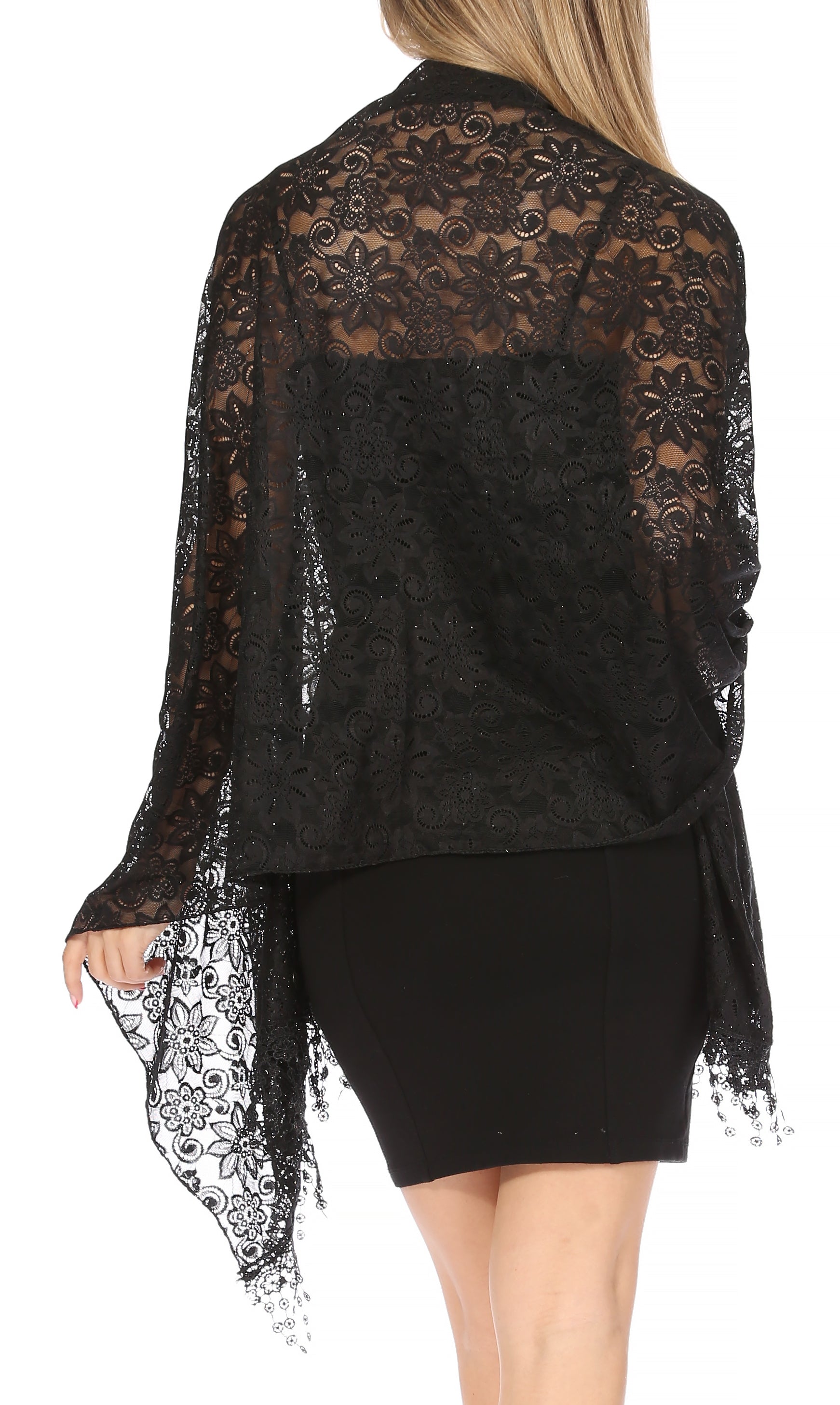 Sakkas Mari Women's Large Lightweight Soft Lace Scarf Wrap Shawl Floral and Fringe - Concordia Style Boutique