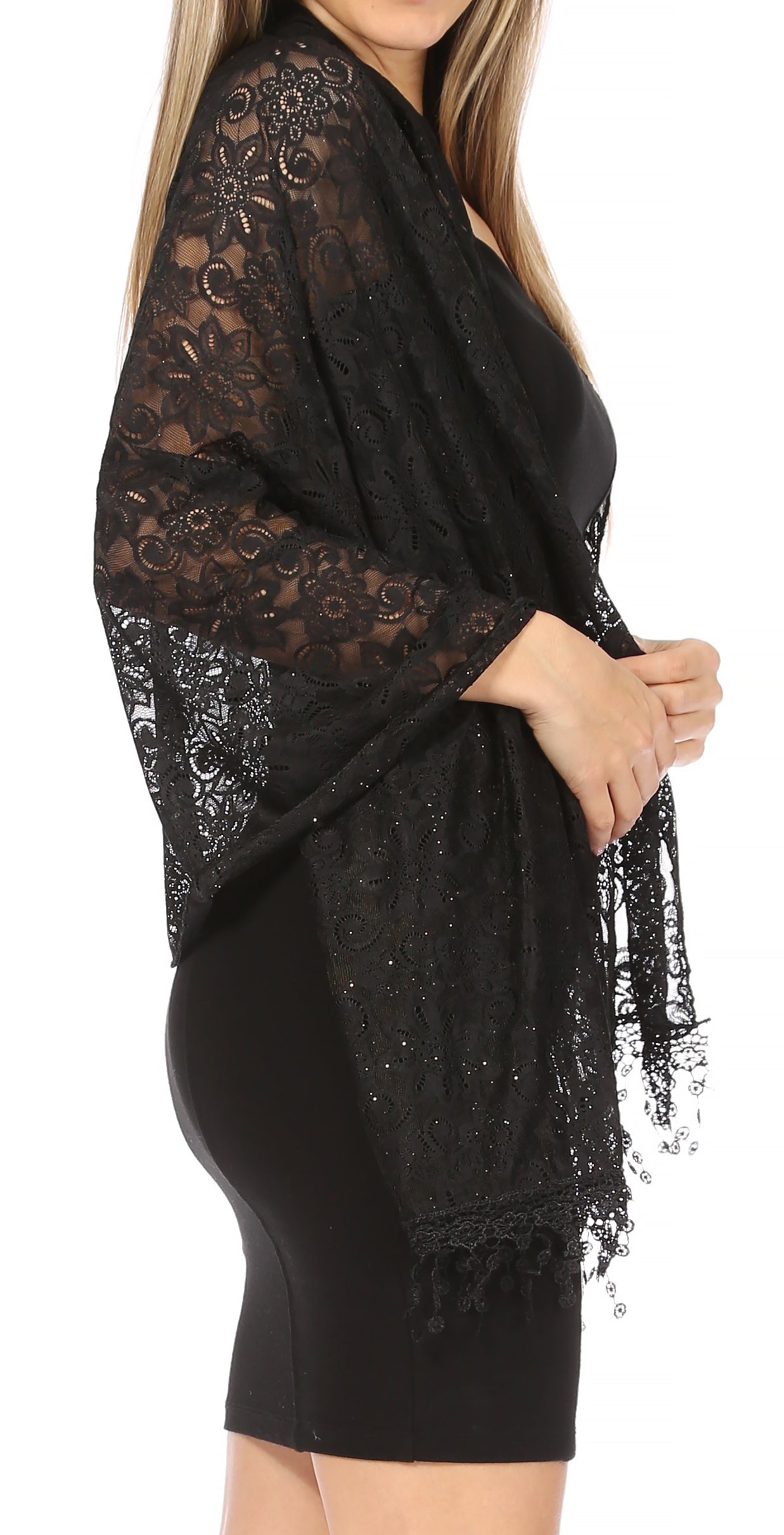 Sakkas Mari Women's Large Lightweight Soft Lace Scarf Wrap Shawl Floral and Fringe - Concordia Style Boutique