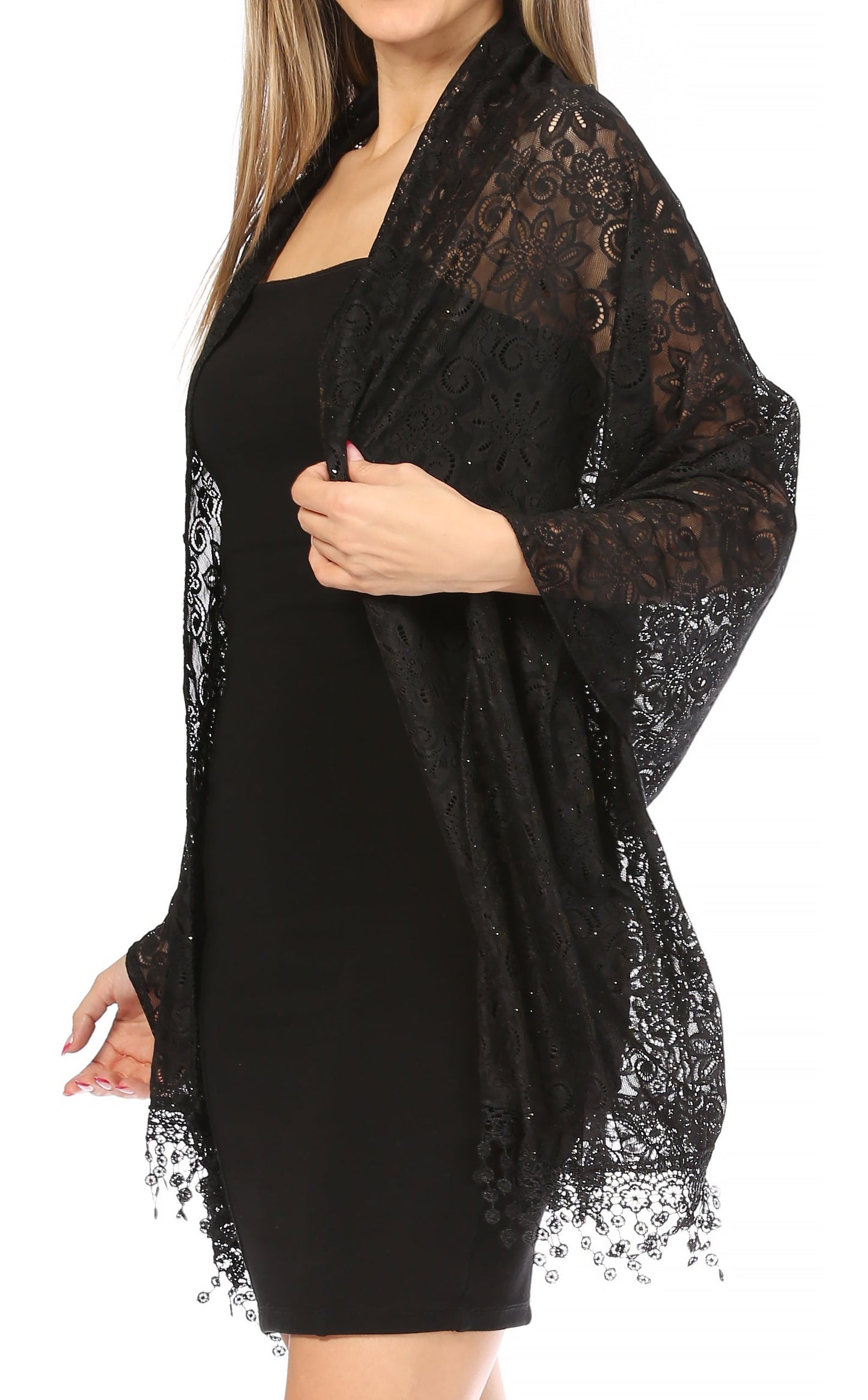 Sakkas Mari Women's Large Lightweight Soft Lace Scarf Wrap Shawl Floral and Fringe - Concordia Style Boutique
