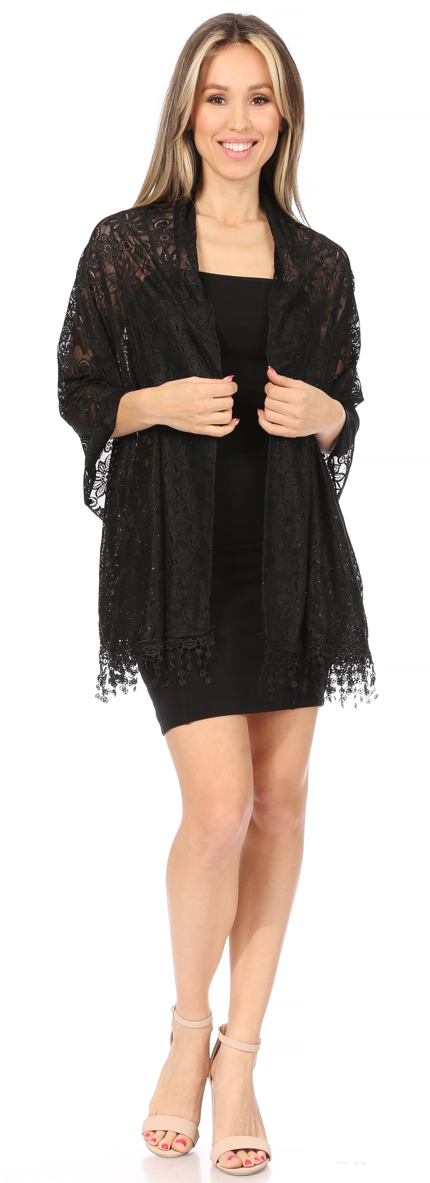 Sakkas Mari Women's Large Lightweight Soft Lace Scarf Wrap Shawl Floral and Fringe - Concordia Style Boutique