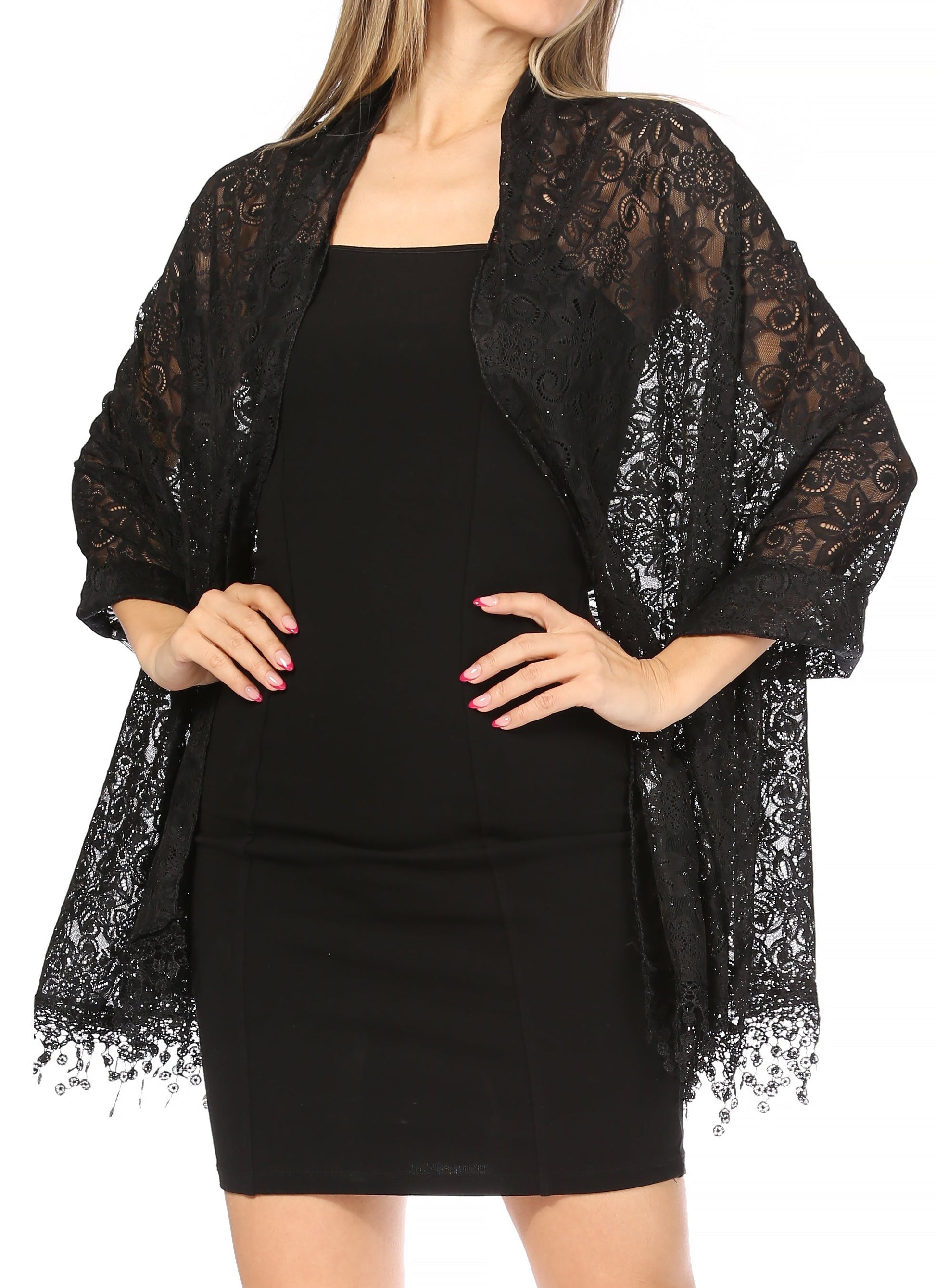 Sakkas Mari Women's Large Lightweight Soft Lace Scarf Wrap Shawl Floral and Fringe - Concordia Style Boutique