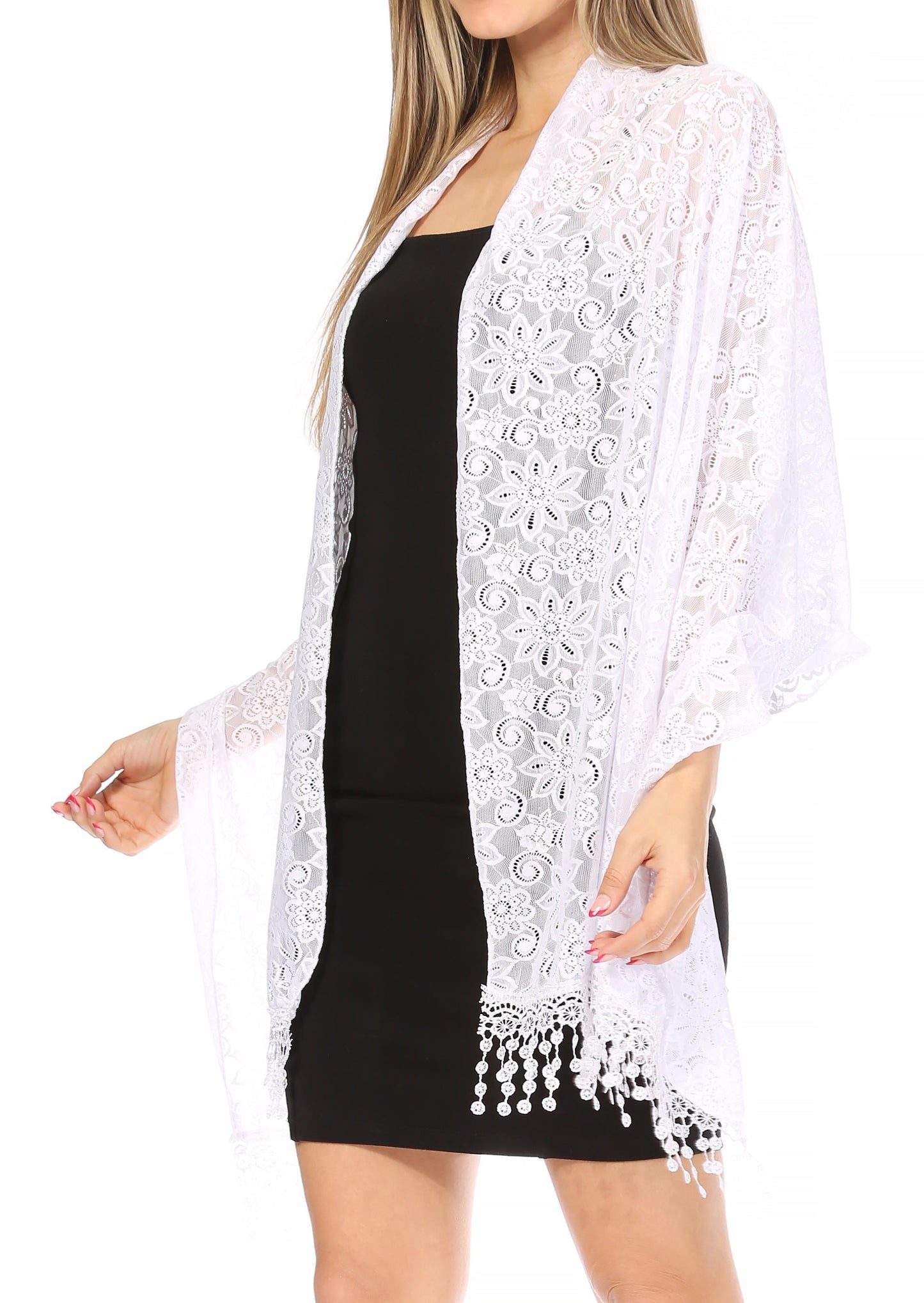Sakkas Mari Women's Large Lightweight Soft Lace Scarf Wrap Shawl Floral and Fringe - Concordia Style Boutique