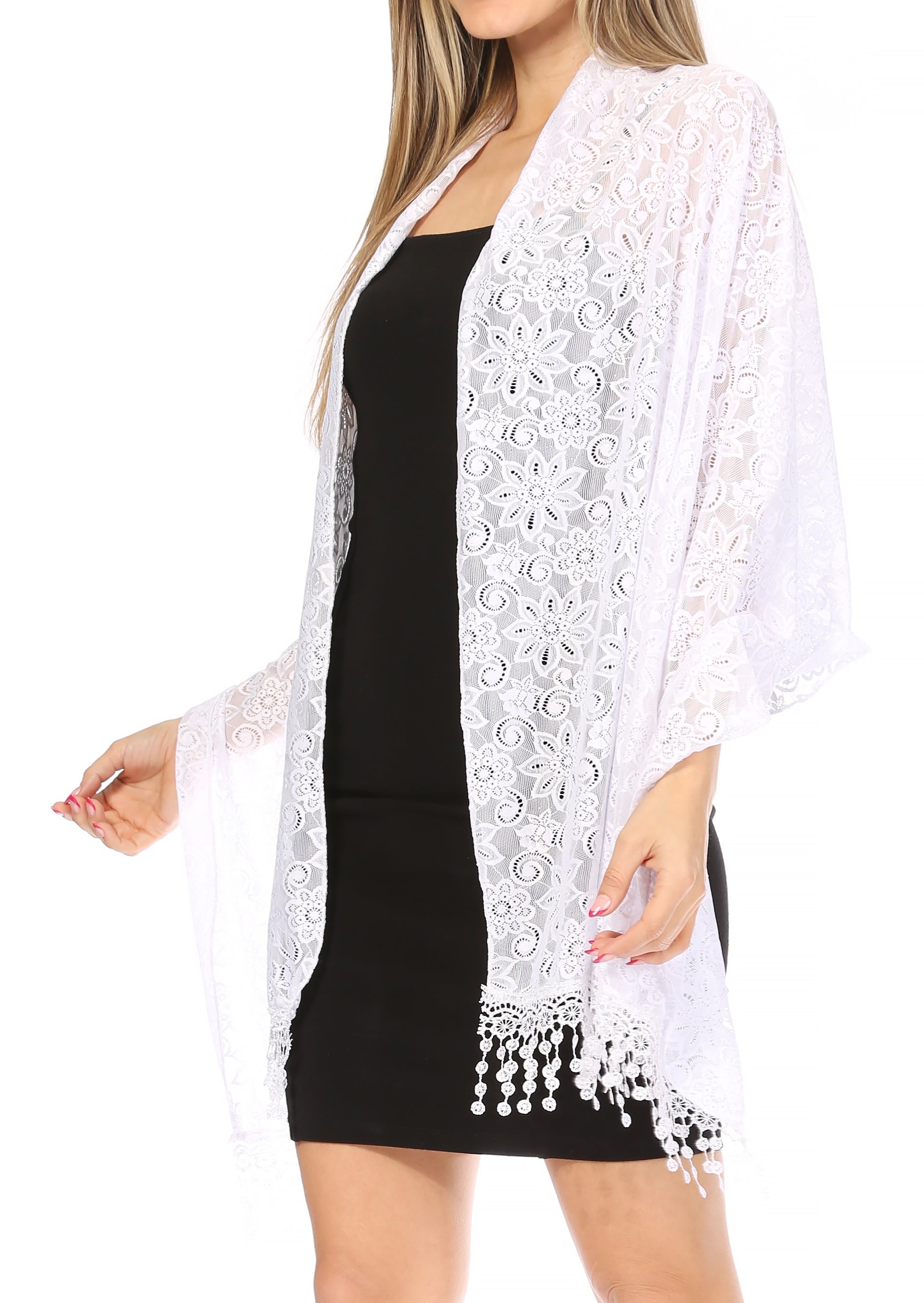 Sakkas Mari Women's Large Lightweight Soft Lace Scarf Wrap Shawl Floral and Fringe - Concordia Style Boutique