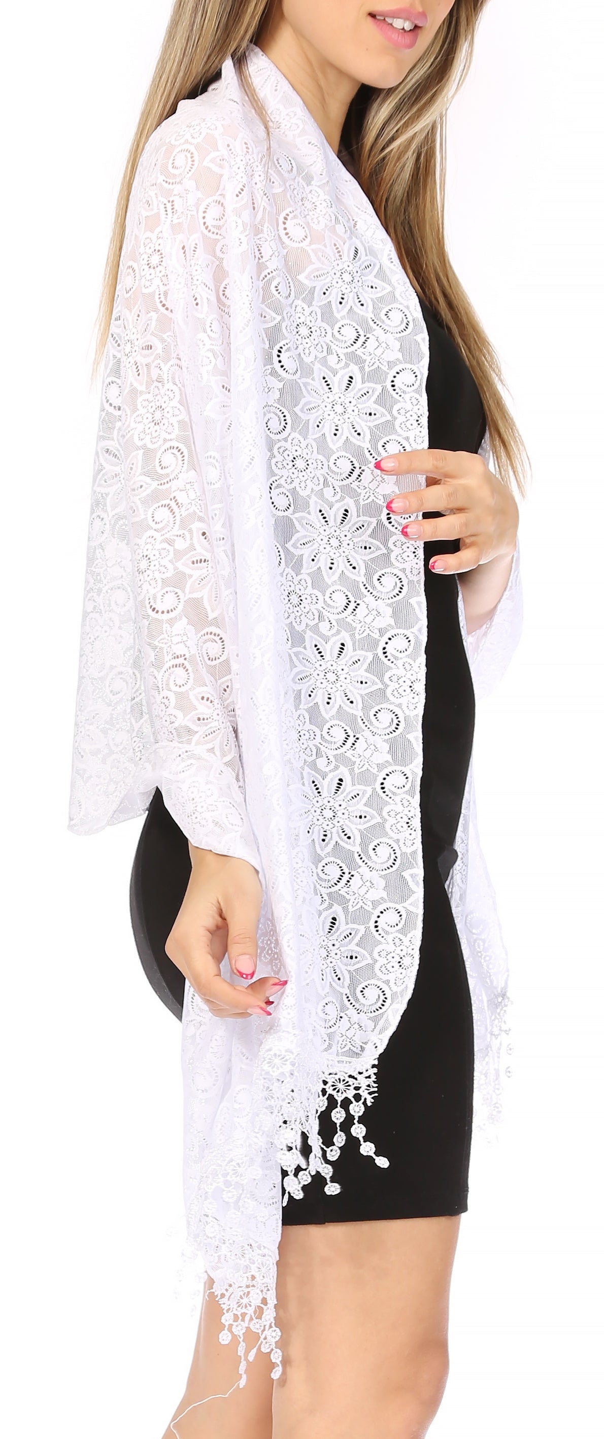 Sakkas Mari Women's Large Lightweight Soft Lace Scarf Wrap Shawl Floral and Fringe - Concordia Style Boutique