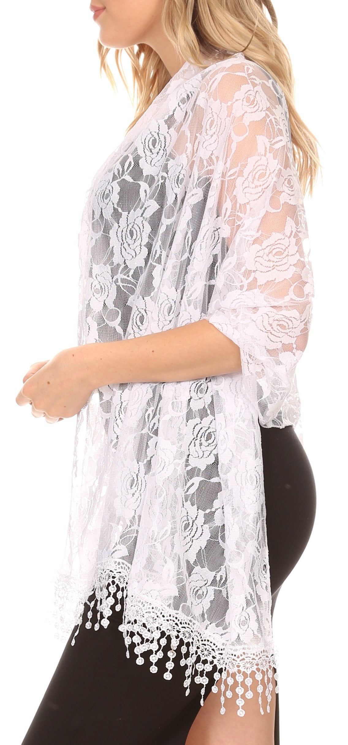 Sakkas Mari Women's Large Lightweight Soft Lace Scarf Wrap Shawl Floral and Fringe - Concordia Style Boutique