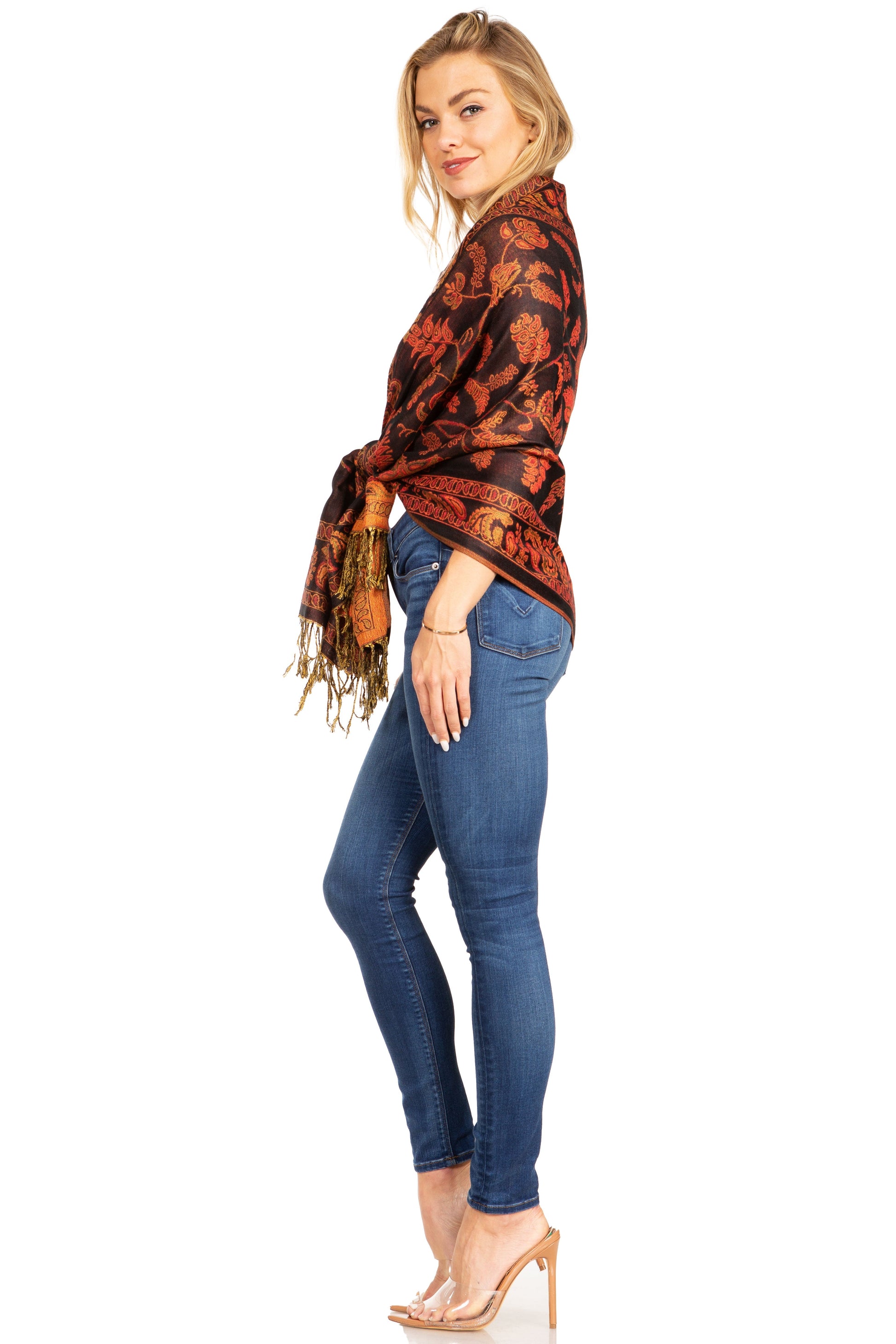 Sakkas Gianna Women's Silky Soft Reversible Floral Woven Pashmina Scarf Shawl Wrap - Concordia Style Boutique