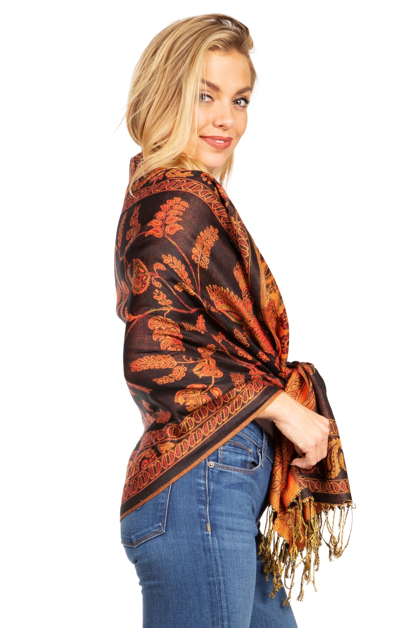 Sakkas Gianna Women's Silky Soft Reversible Floral Woven Pashmina Scarf Shawl Wrap - Concordia Style Boutique