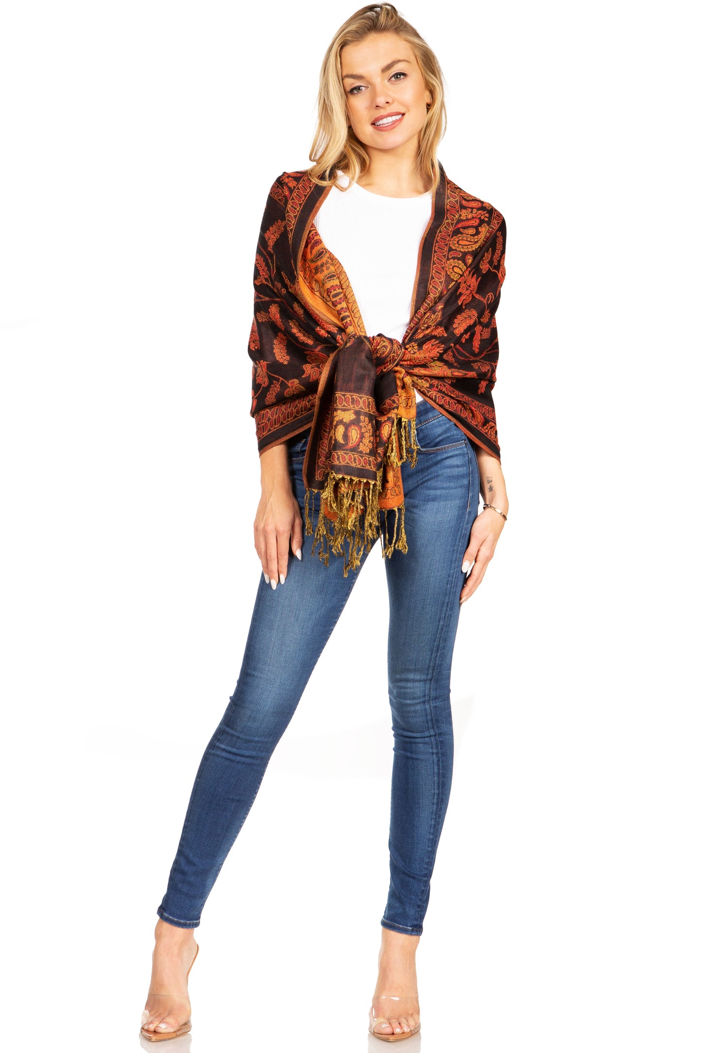 Sakkas Gianna Women's Silky Soft Reversible Floral Woven Pashmina Scarf Shawl Wrap - Concordia Style Boutique