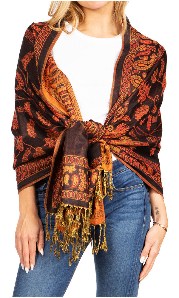 Sakkas Gianna Women's Silky Soft Reversible Floral Woven Pashmina Scarf Shawl Wrap - Concordia Style Boutique