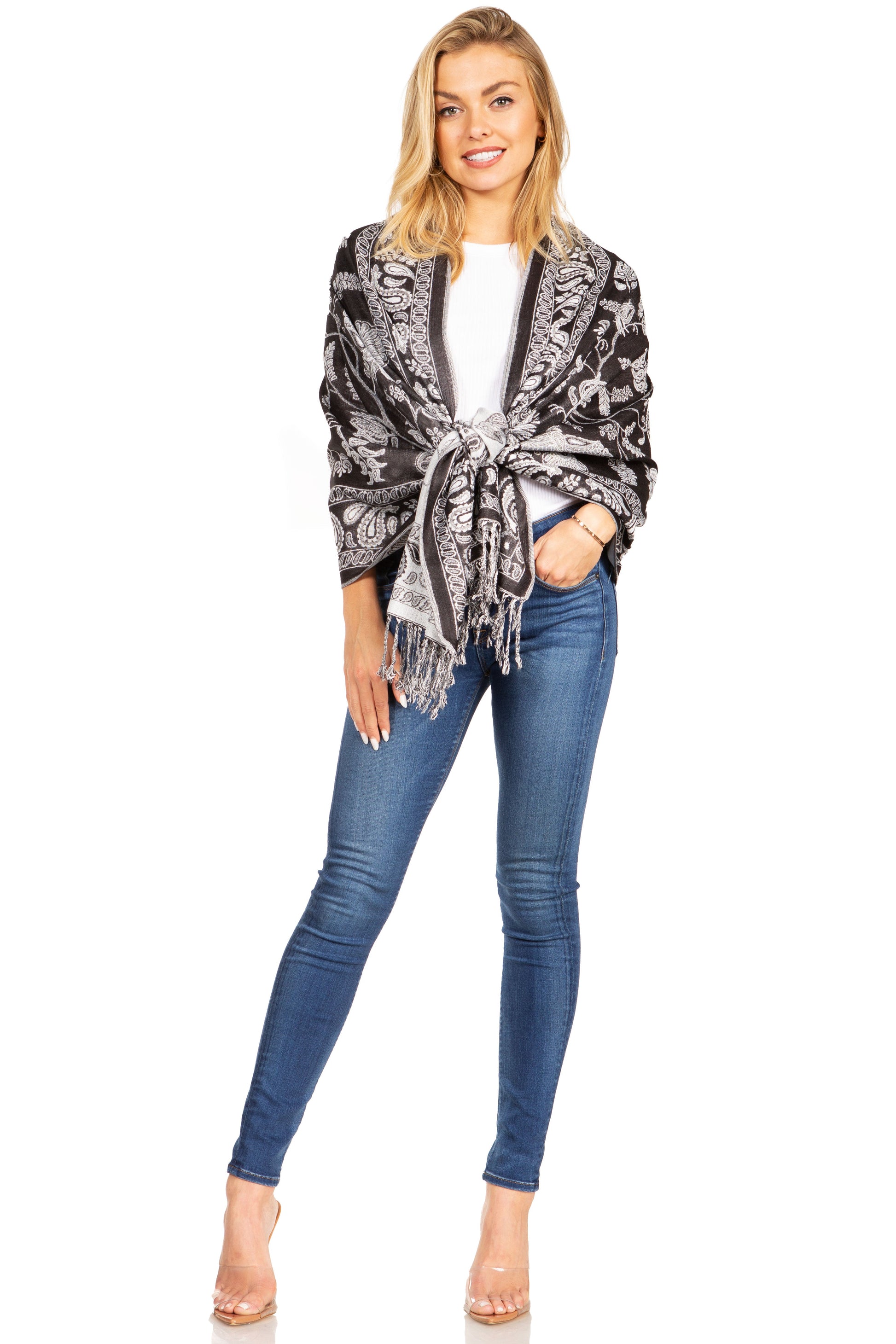 Sakkas Gianna Women's Silky Soft Reversible Floral Woven Pashmina Scarf Shawl Wrap - Concordia Style Boutique