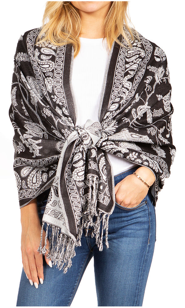 Sakkas Gianna Women's Silky Soft Reversible Floral Woven Pashmina Scarf Shawl Wrap - Concordia Style Boutique