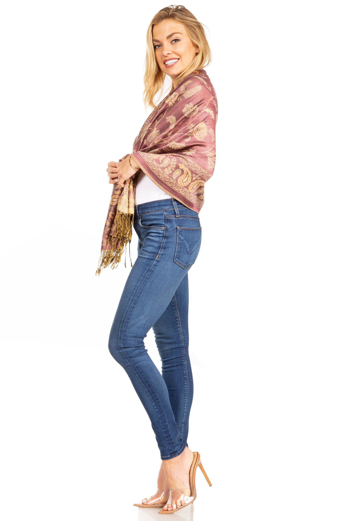 Sakkas Gianna Women's Silky Soft Reversible Floral Woven Pashmina Scarf Shawl Wrap - Concordia Style Boutique