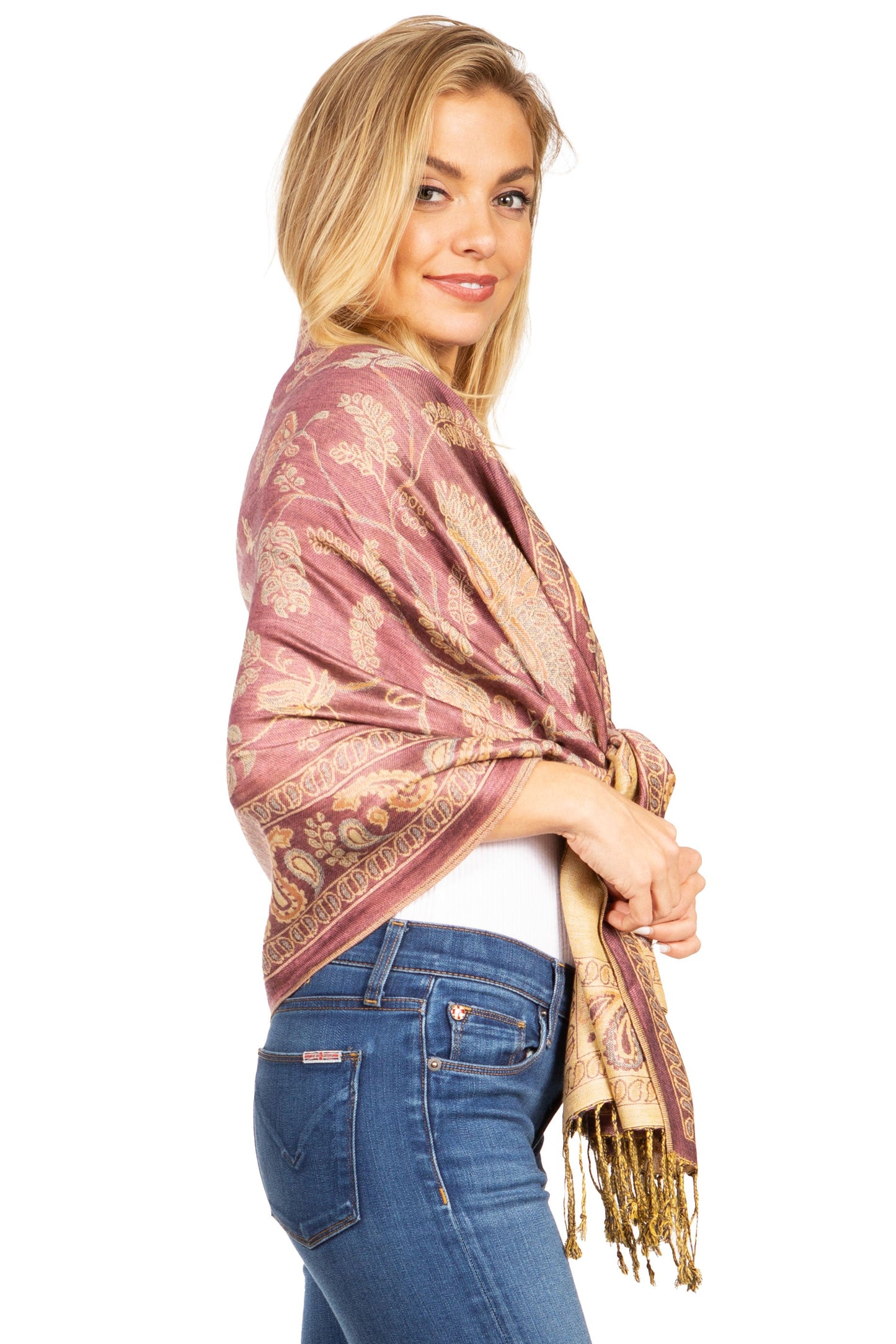 Sakkas Gianna Women's Silky Soft Reversible Floral Woven Pashmina Scarf Shawl Wrap - Concordia Style Boutique