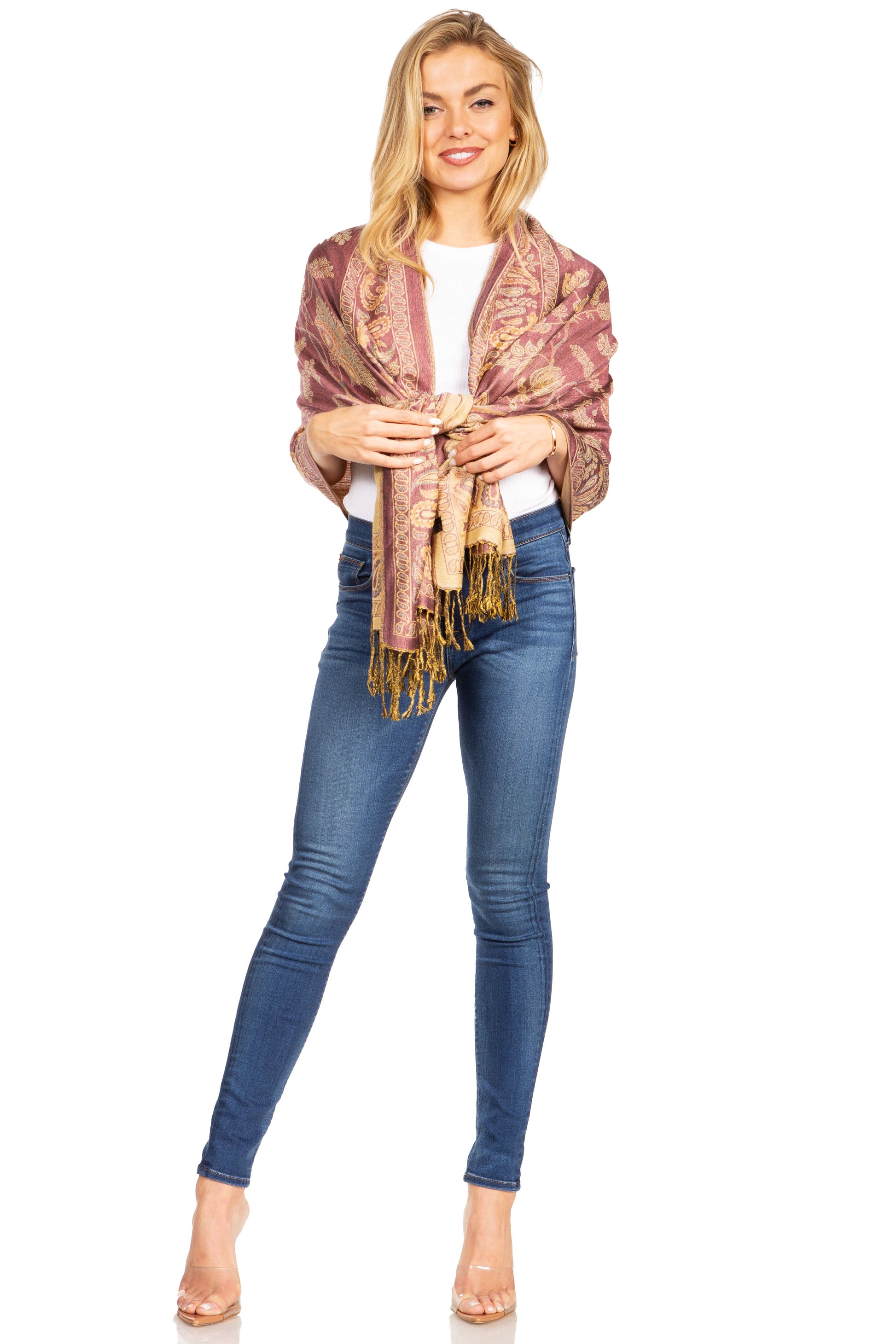 Sakkas Gianna Women's Silky Soft Reversible Floral Woven Pashmina Scarf Shawl Wrap - Concordia Style Boutique