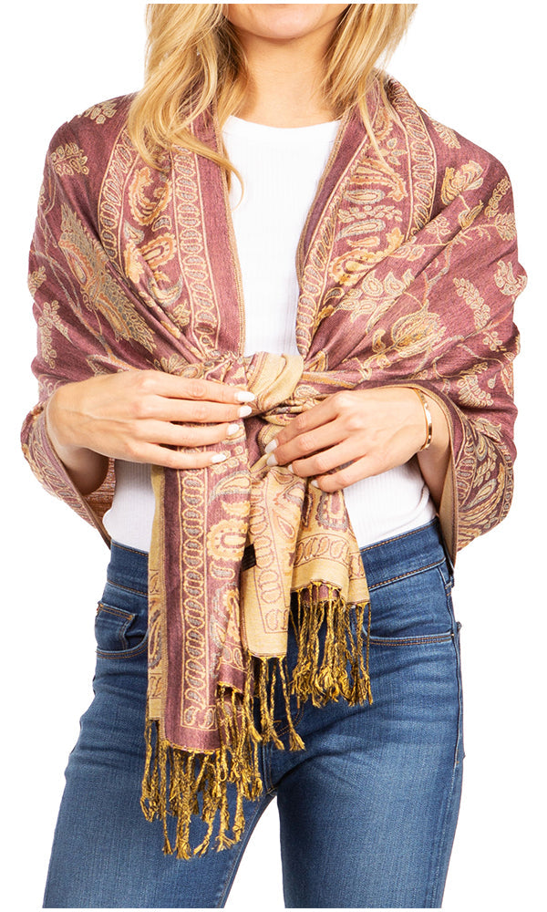 Sakkas Gianna Women's Silky Soft Reversible Floral Woven Pashmina Scarf Shawl Wrap - Concordia Style Boutique